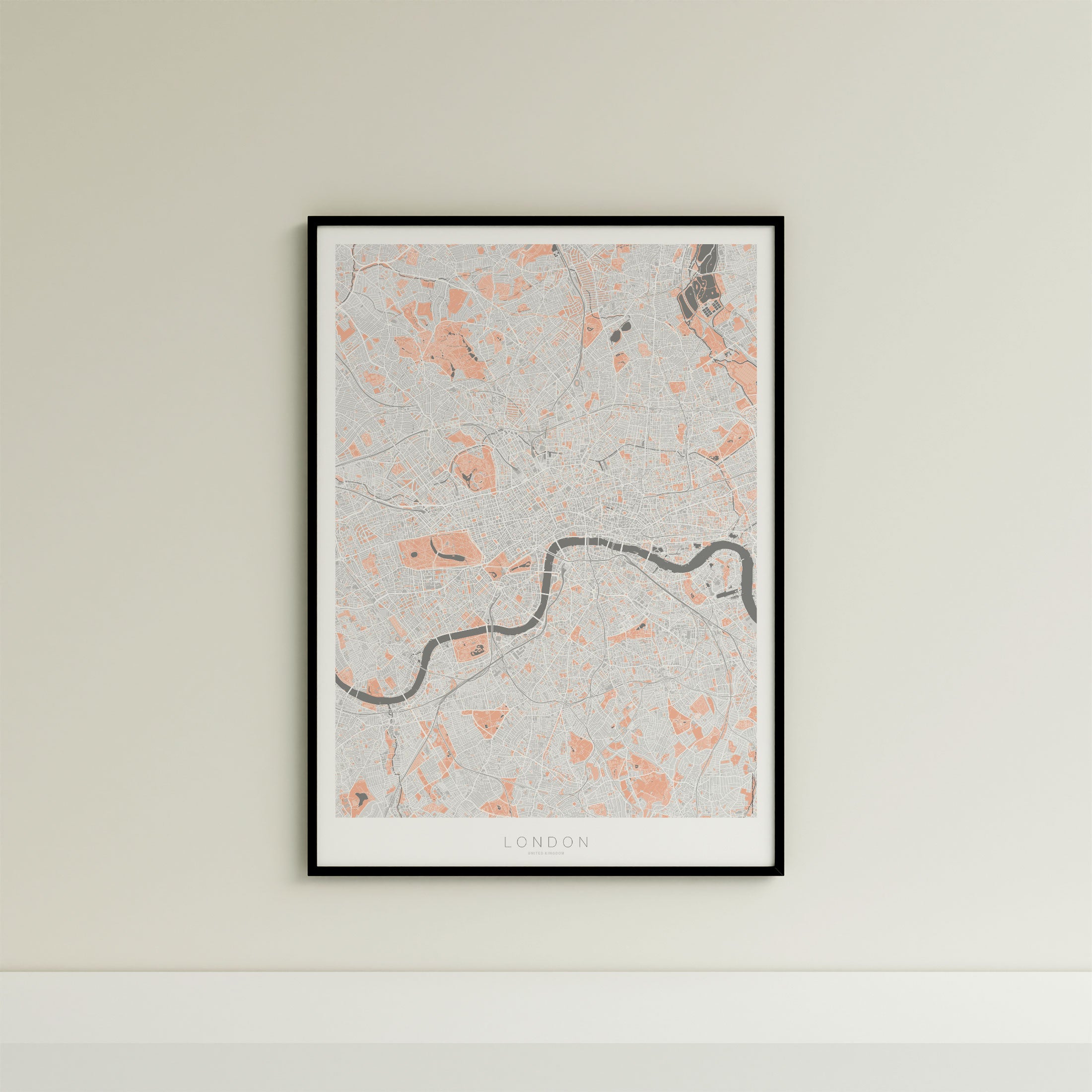 London Map Print – Coral Edition – Portrait