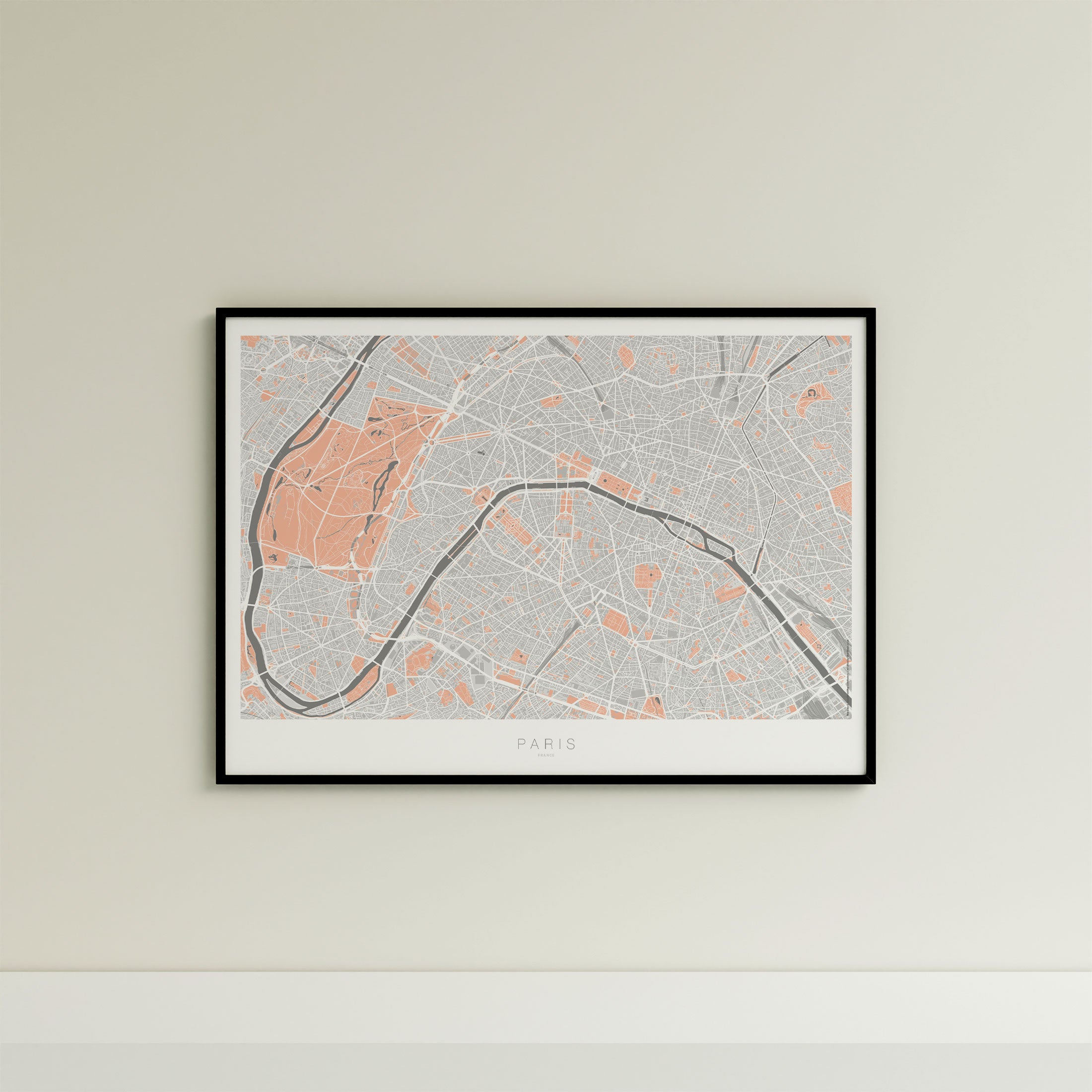 Paris Map Print – Coral Edition – Landscape