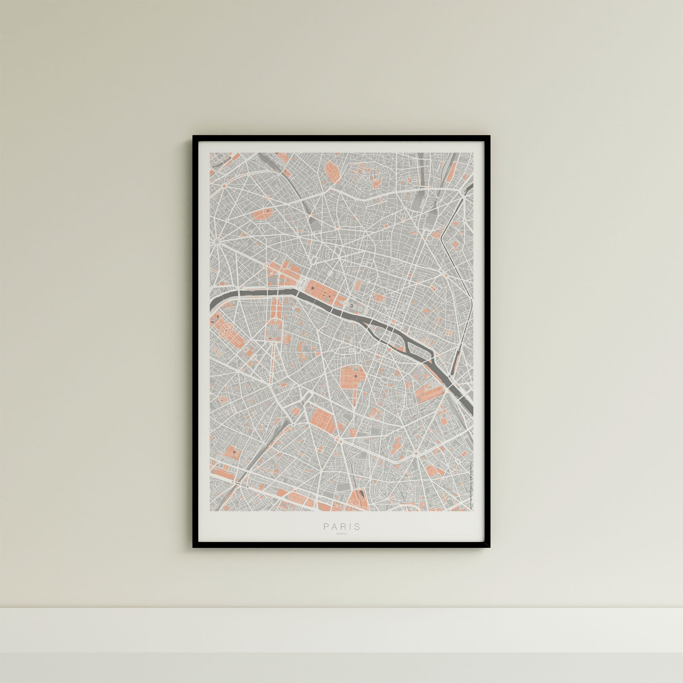 Paris Map Print – Coral Edition – Portrait