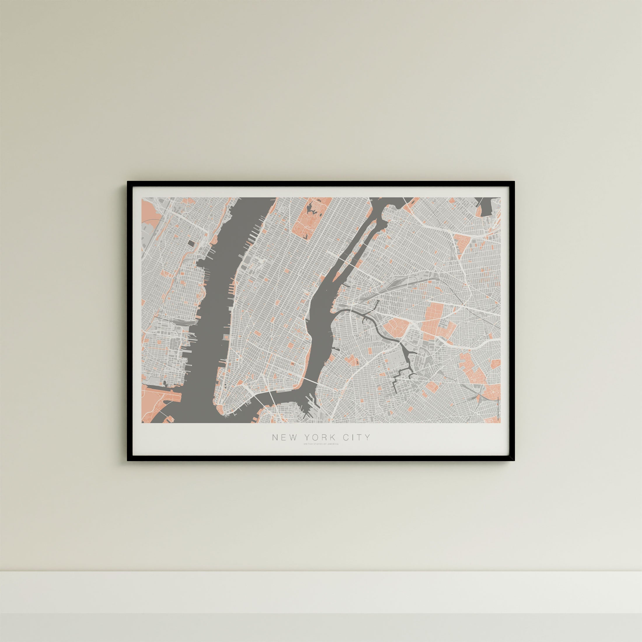 New York City Map Print – Coral Edition – Landscape