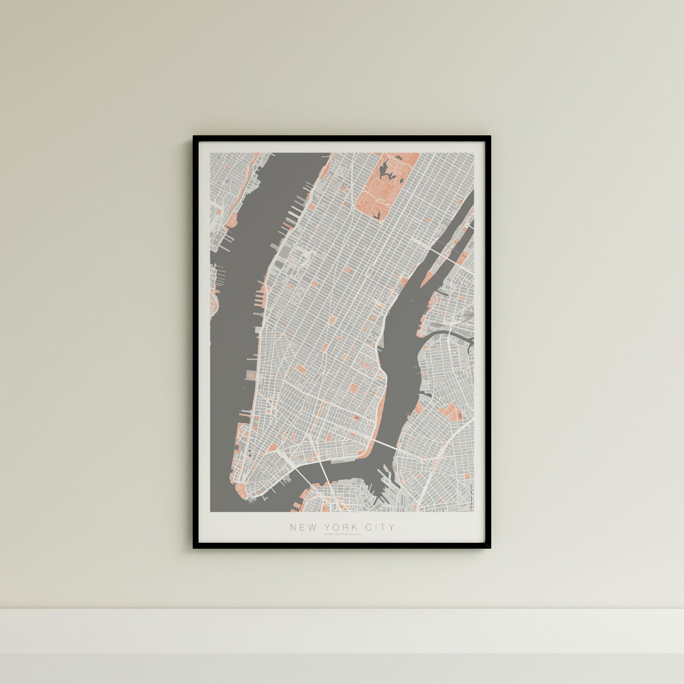 New York City Map Print – Coral Edition – Portrait