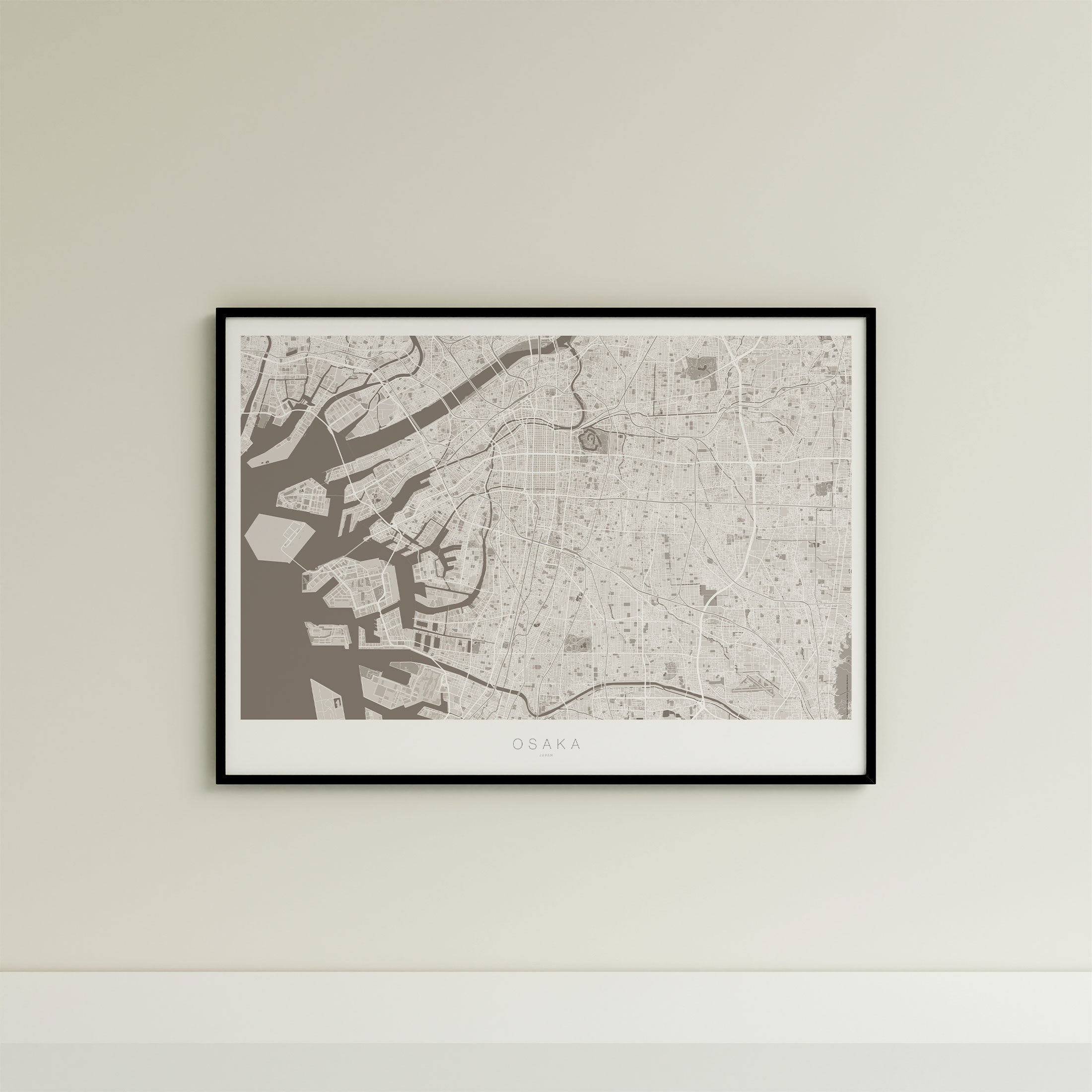 Osaka Map Print – Sepia Edition – Landscape