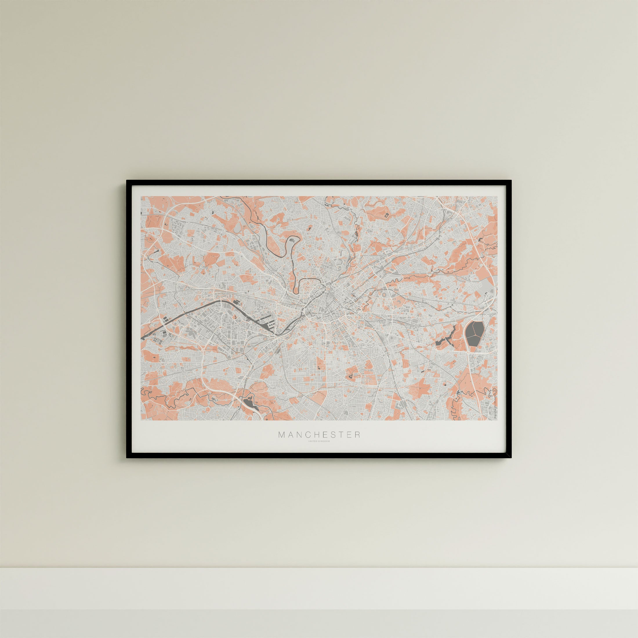 Manchester Map Print – Coral Edition – Landscape