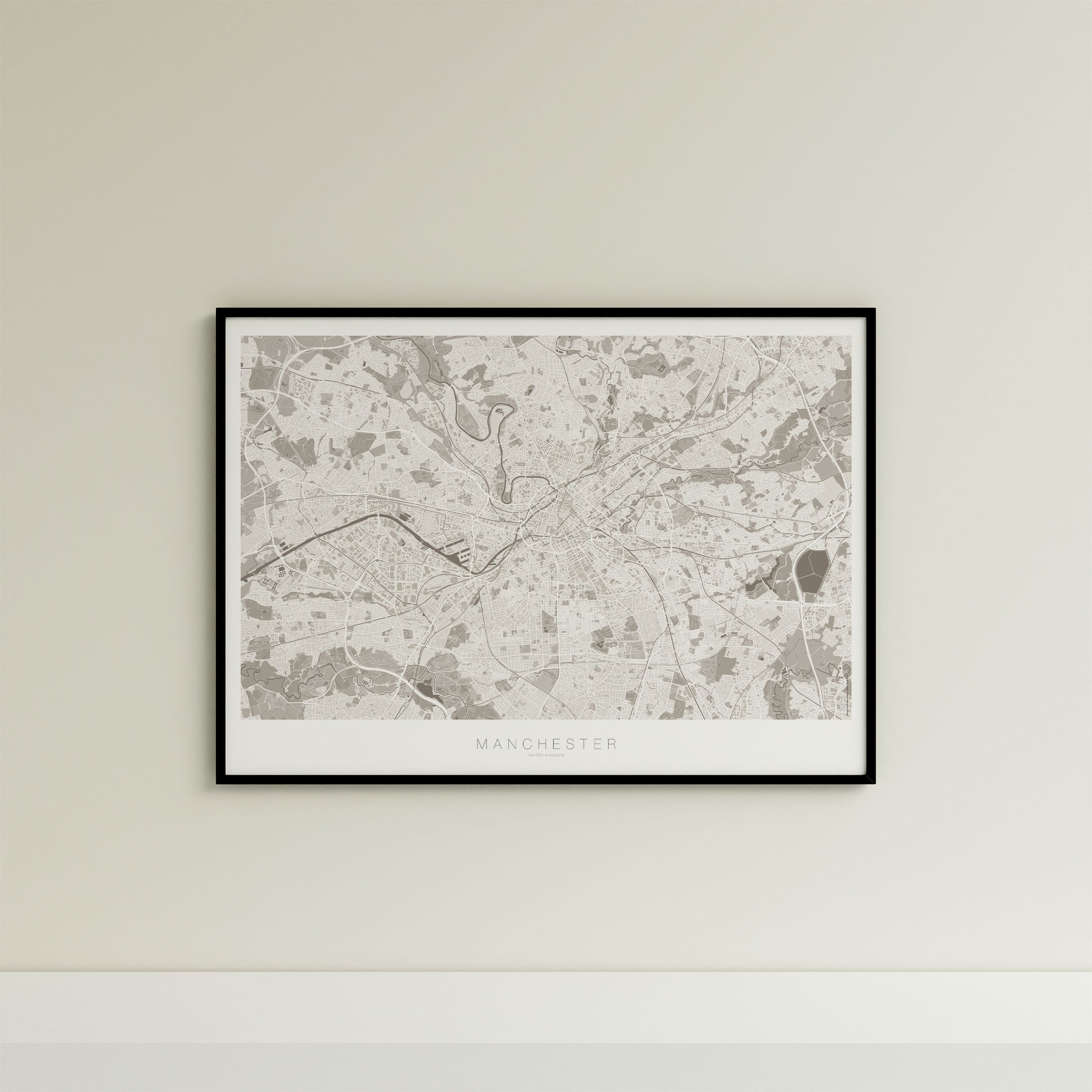 Manchester Map Print – Sepia Edition – Landscape