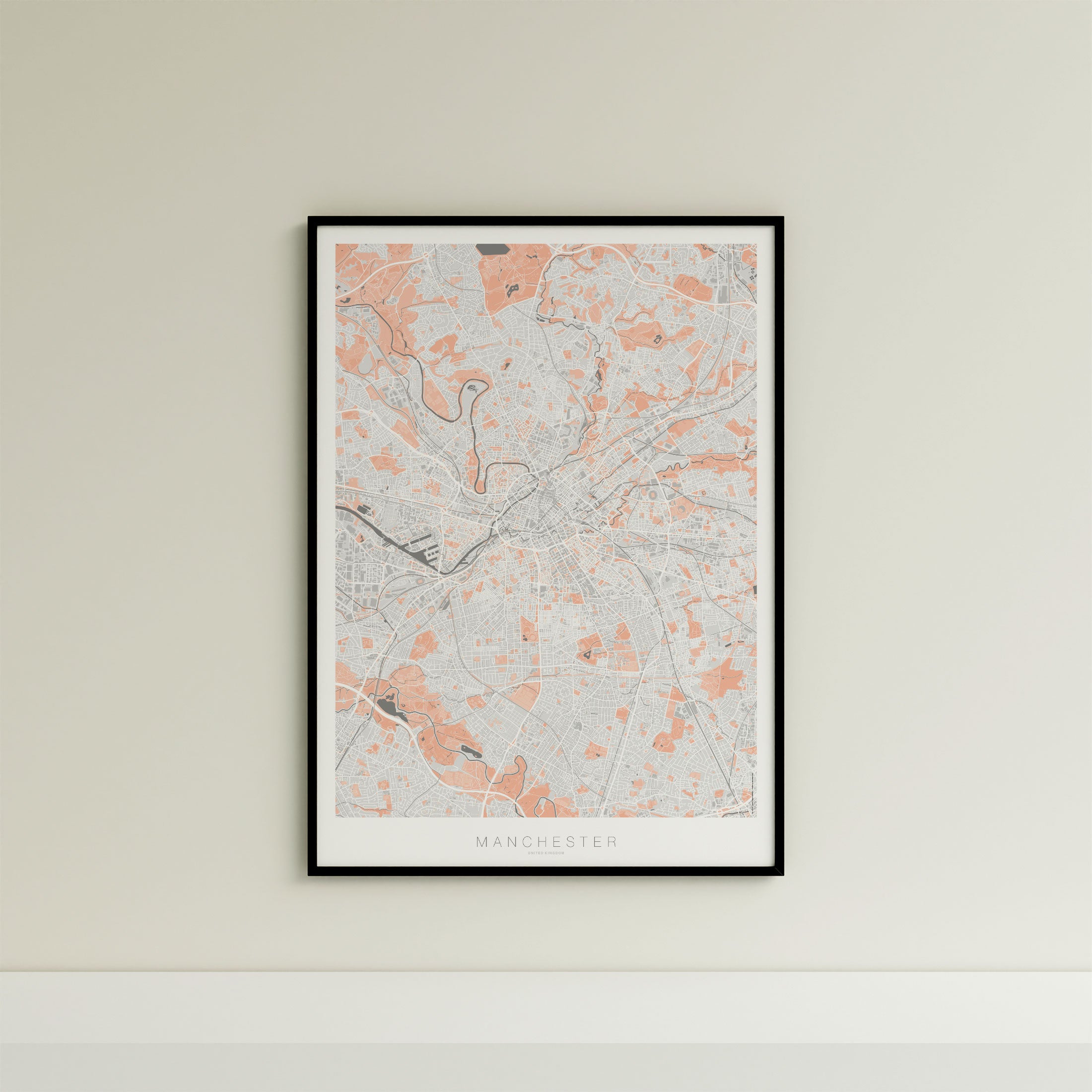 Manchester Map Print – Coral Edition – Portrait