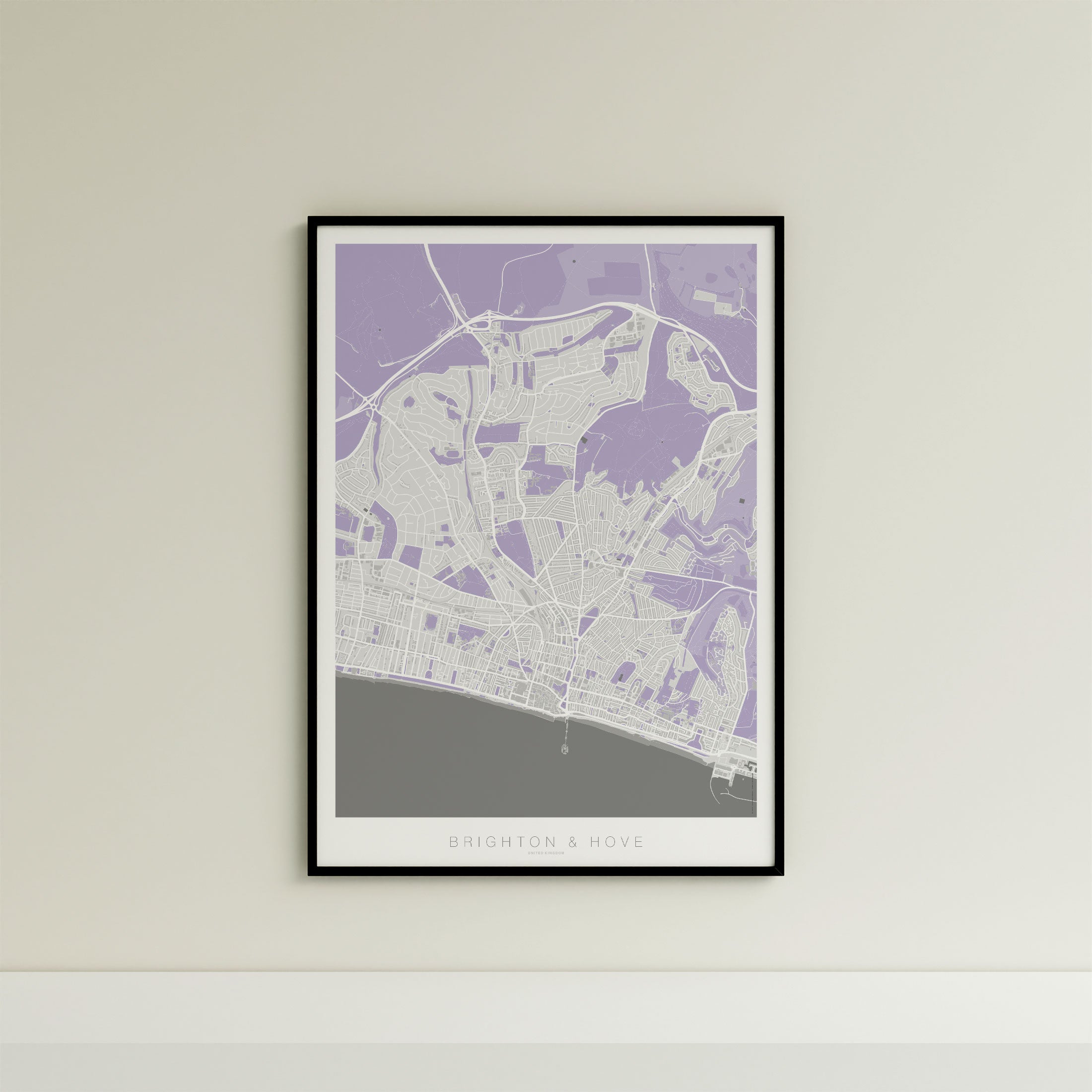 Brighton & Hove Map Print – Lilac Edition – Portrait
