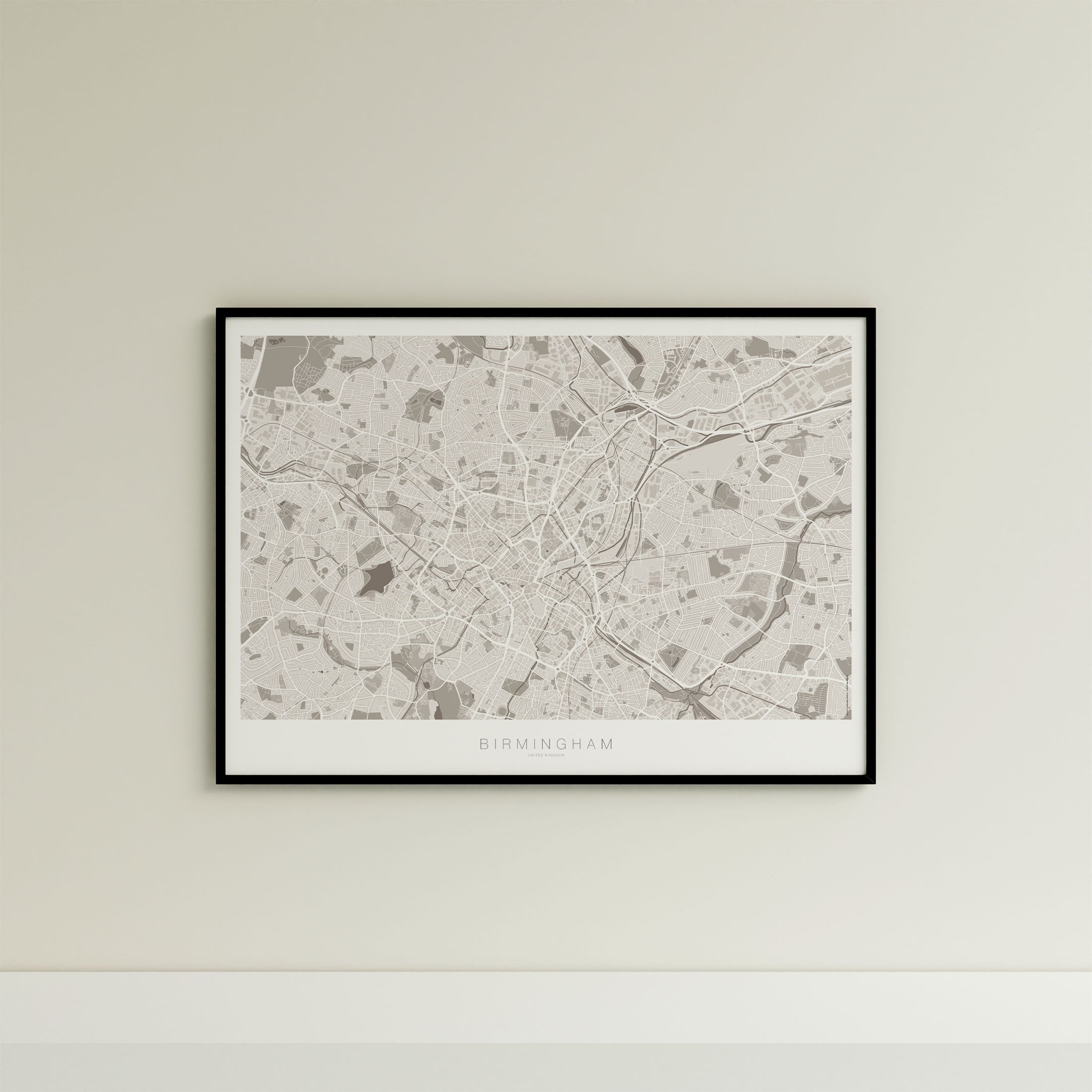 Birmingham Map Print – Sepia Edition – Landscape