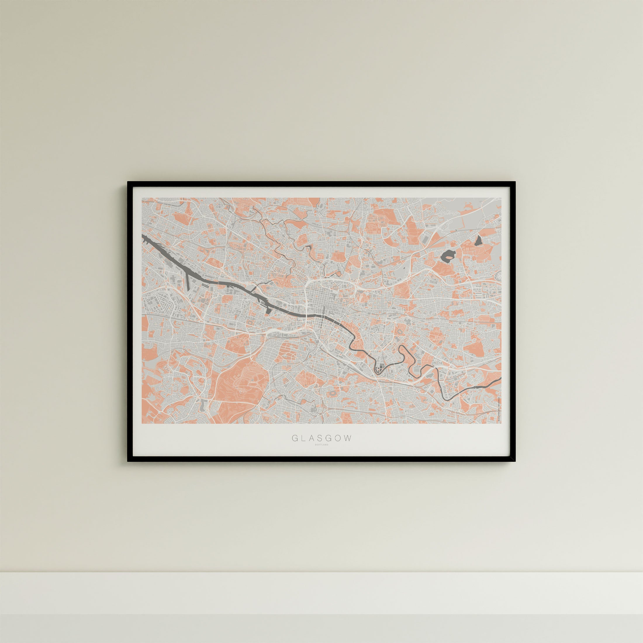 Glasgow Map Print – Coral Edition – Landscape
