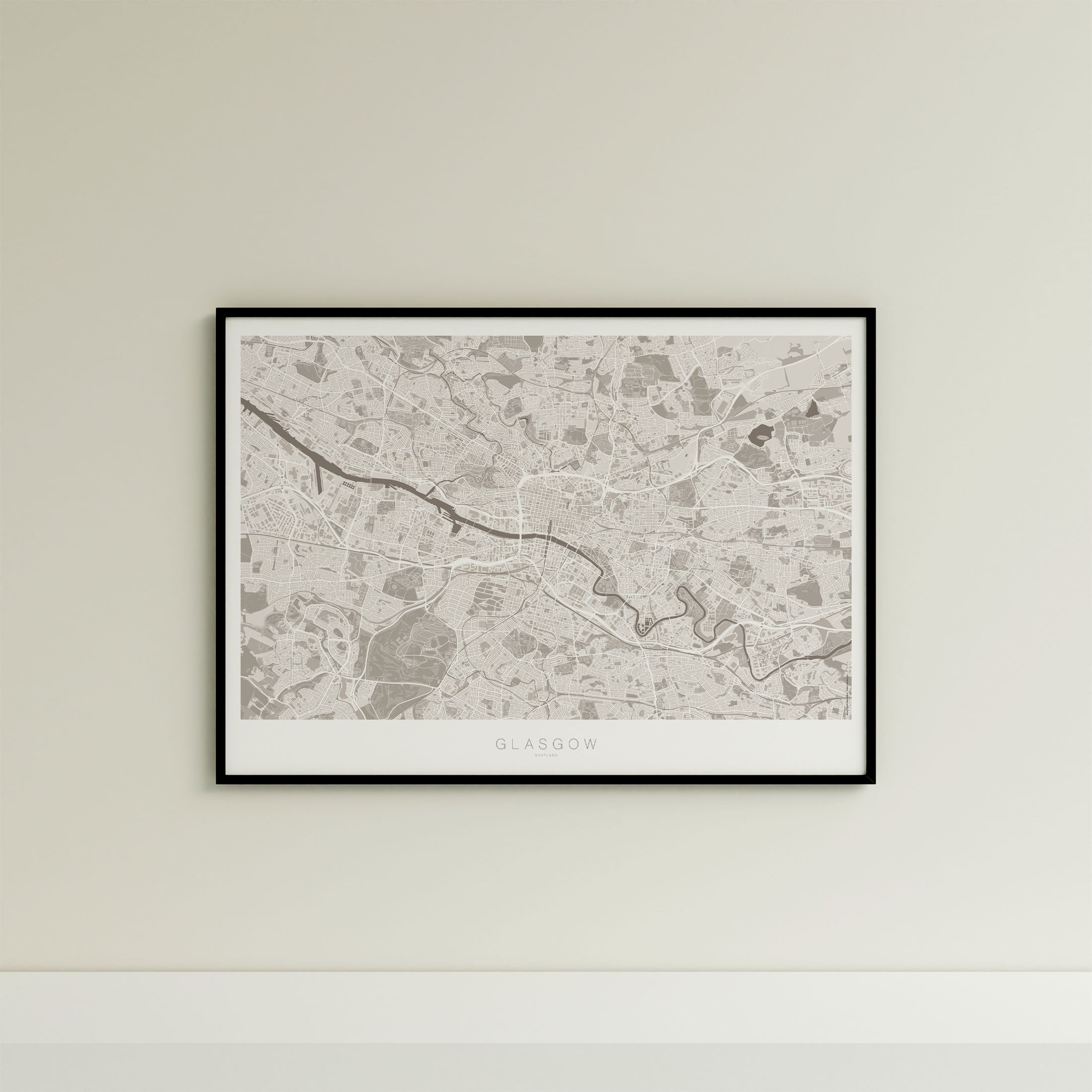 Glasgow Map Print – Sepia Edition – Landscape