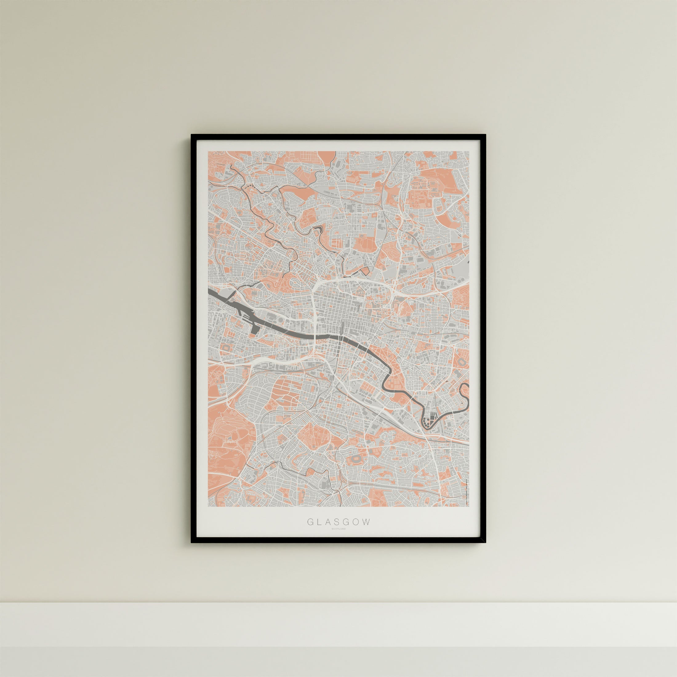 Glasgow Map Print – Coral Edition – Portrait