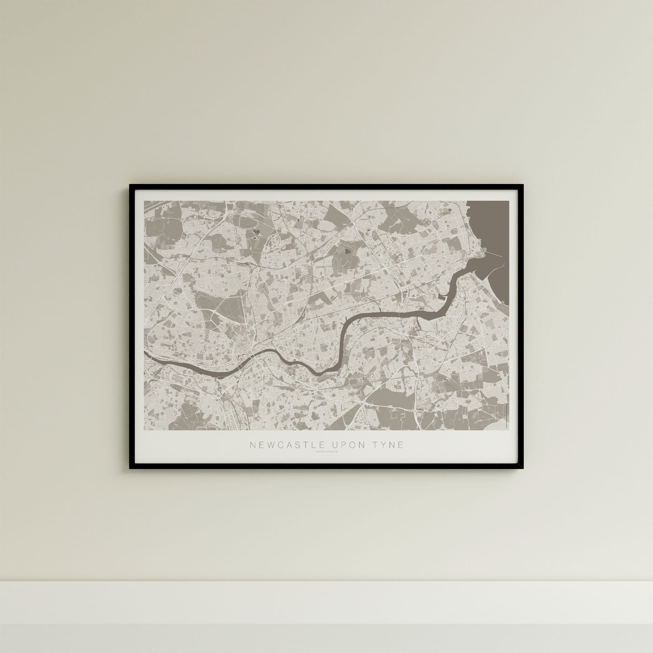 Newcastle Upon Tyne Map Print – Sepia Edition – Landscape