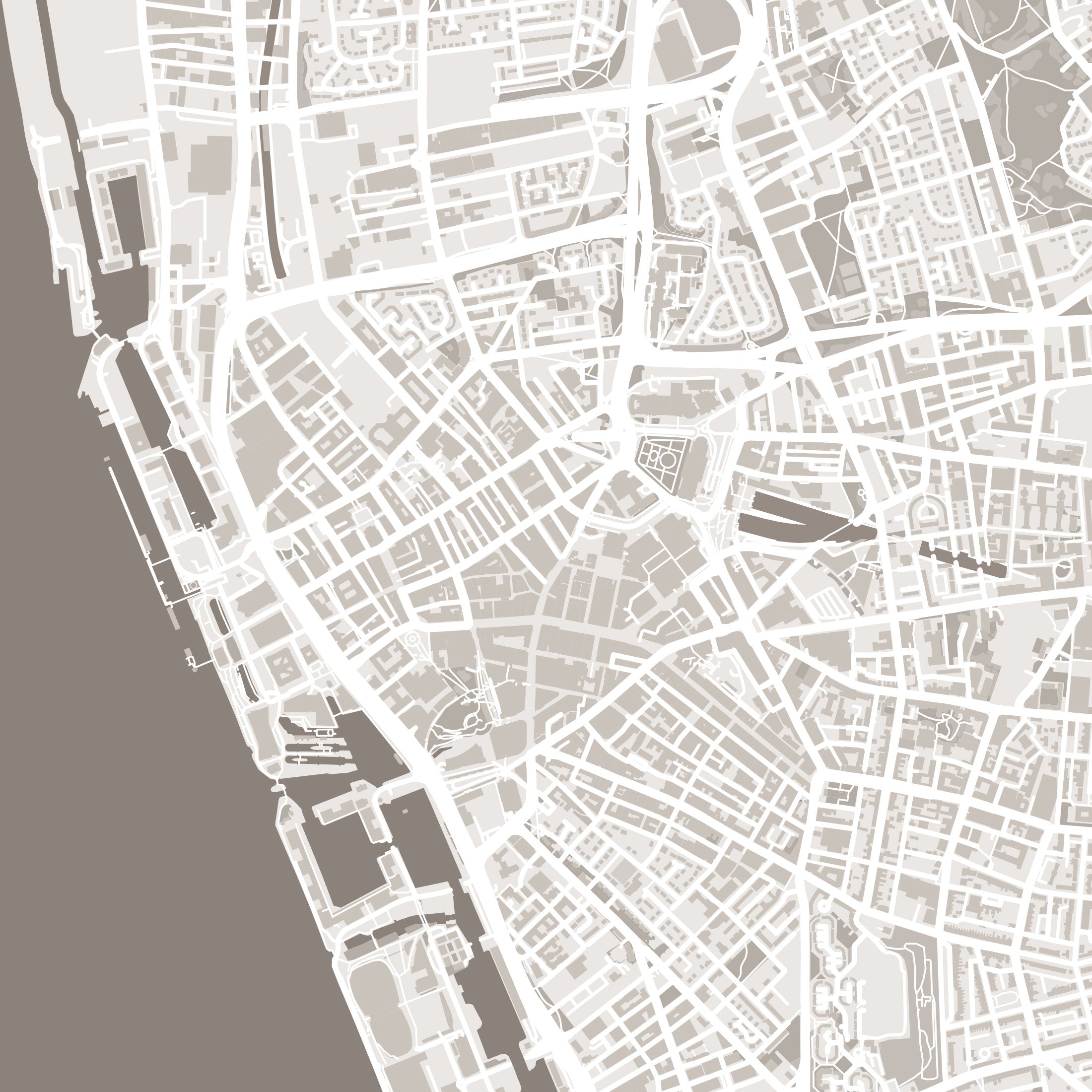 Liverpool Map Print – Sepia Edition – Landscape
