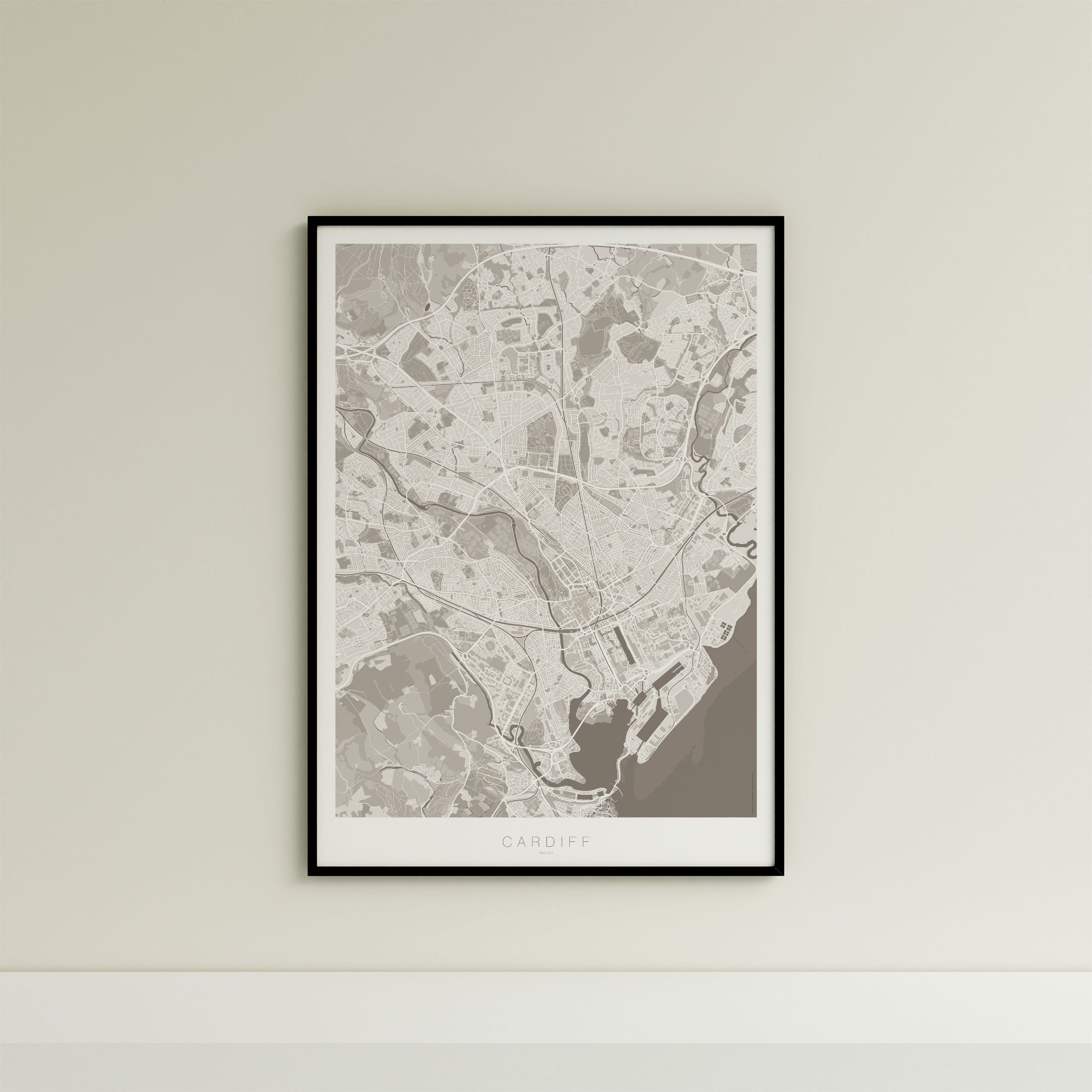 Cardiff Map Print – Sepia Edition – Portrait