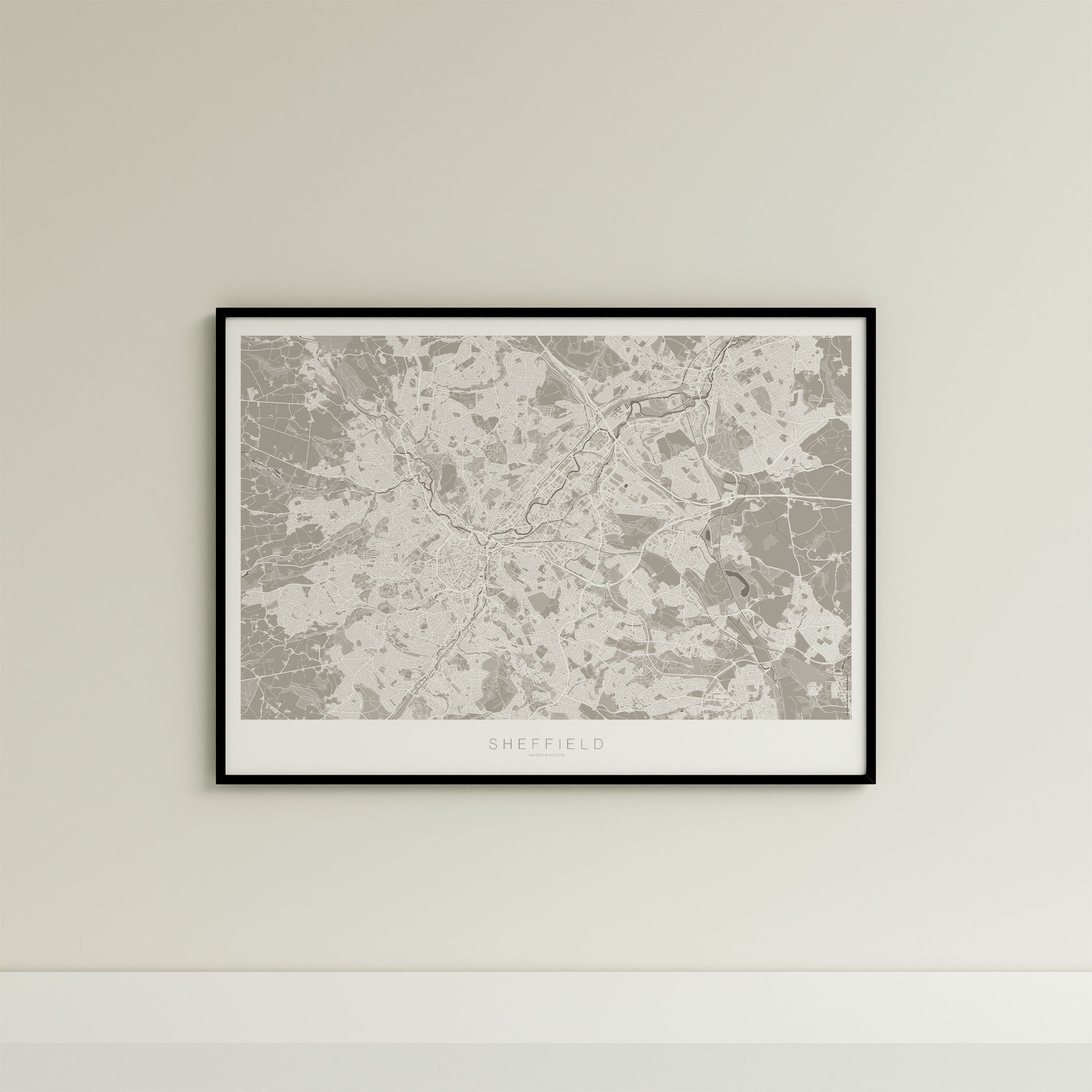 Sheffield Map Print – Sepia Edition – Landscape