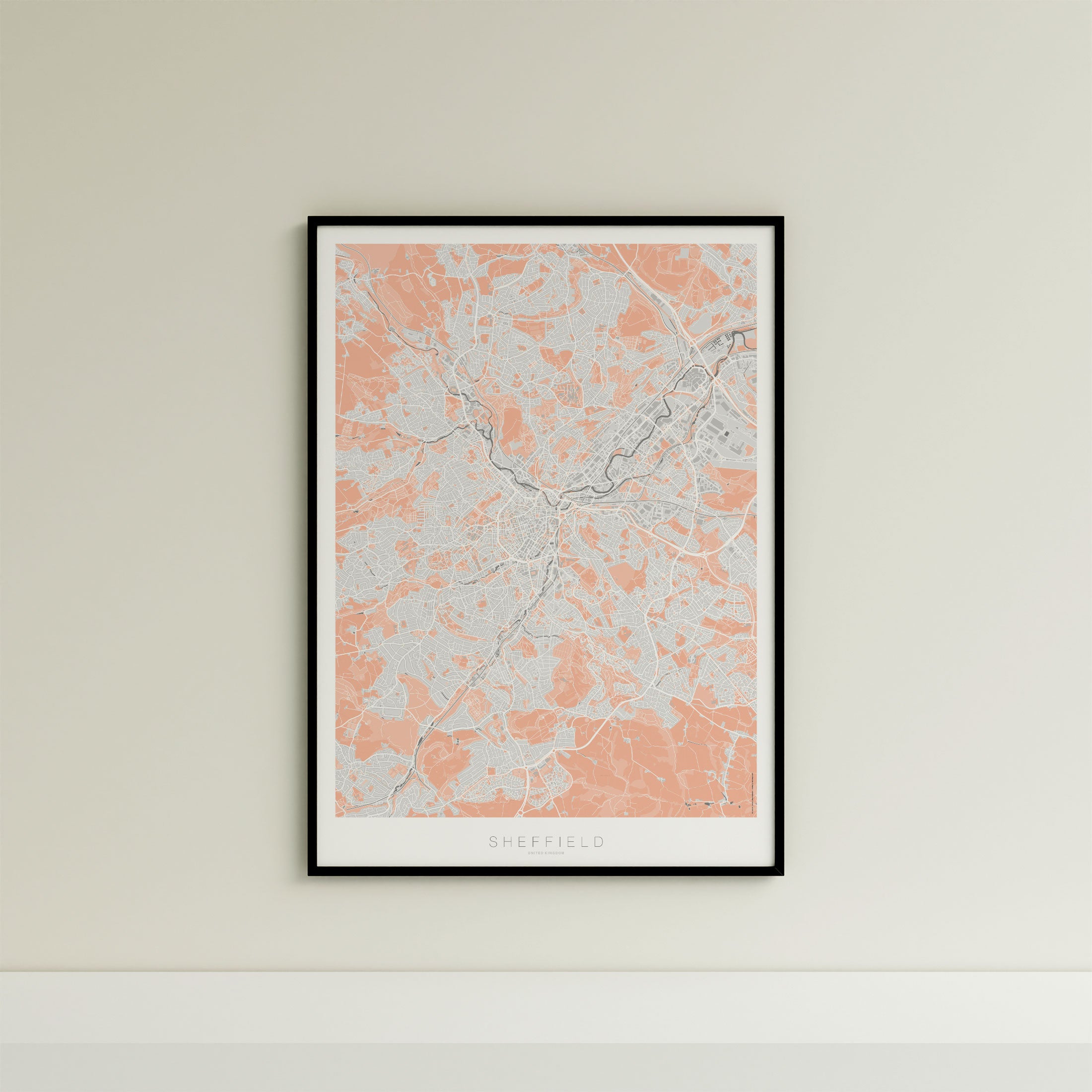 Sheffield Map Print – Coral Edition – Portrait
