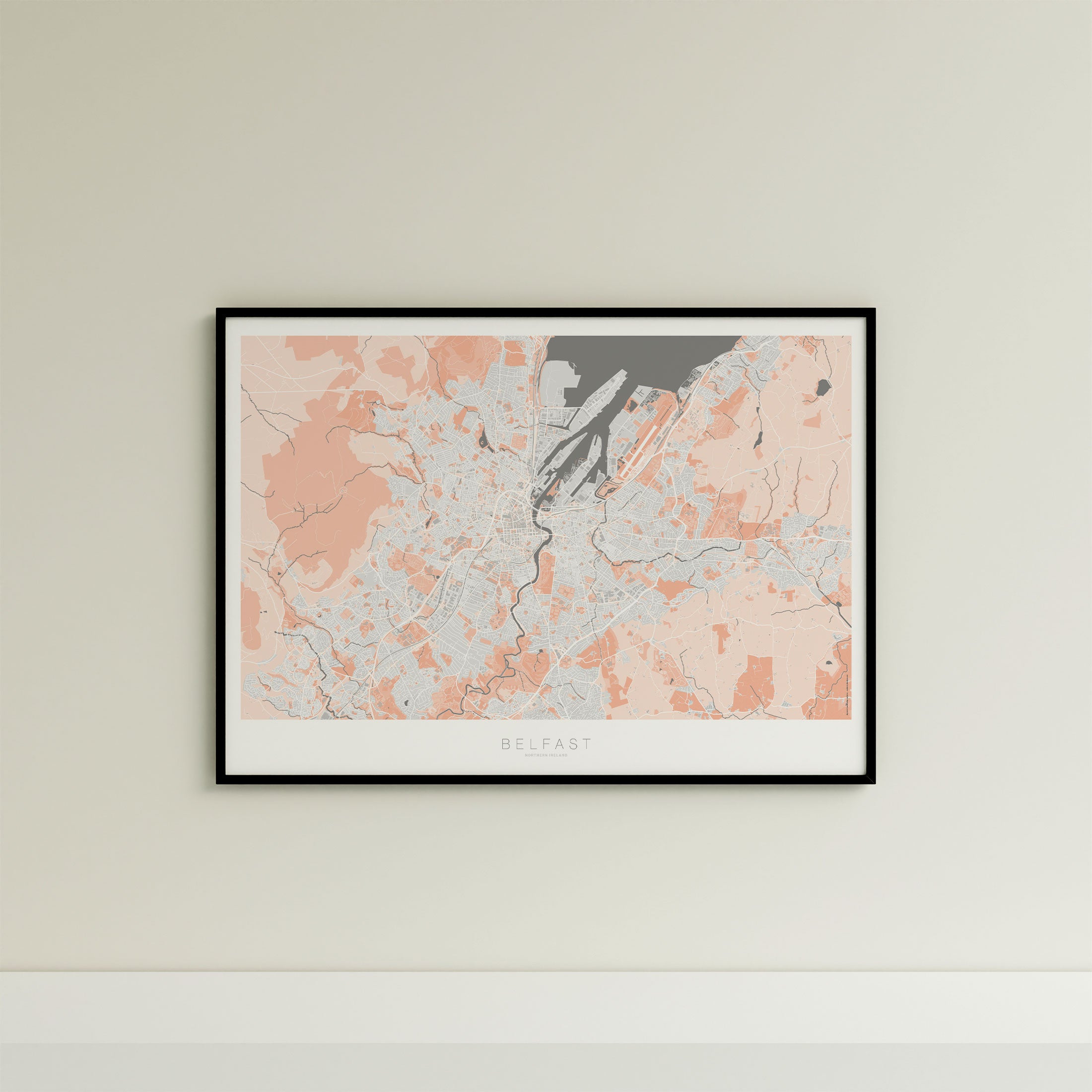 Belfast Map Print – Coral Edition – Landscape