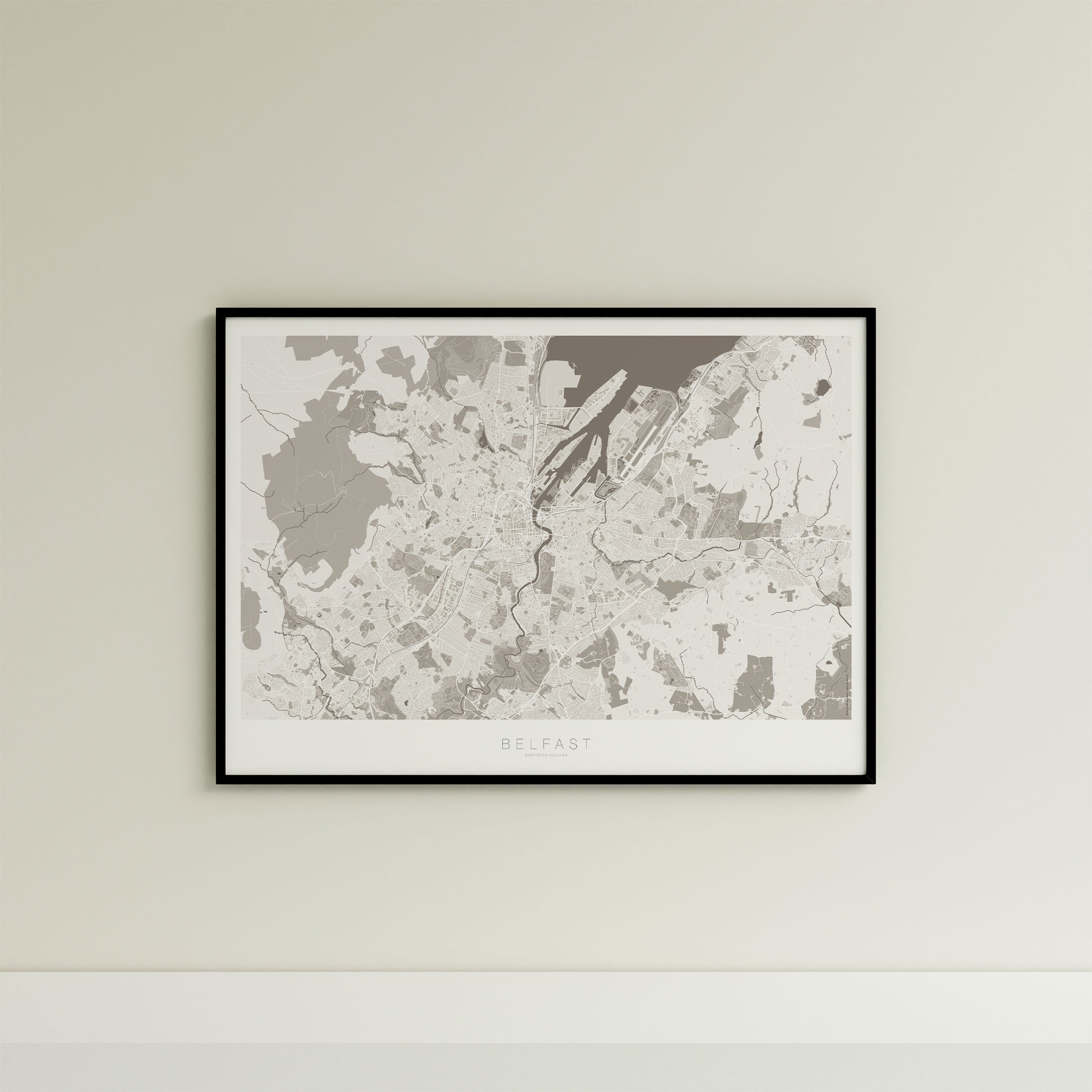 Belfast Map Print – Sepia Edition – Landscape