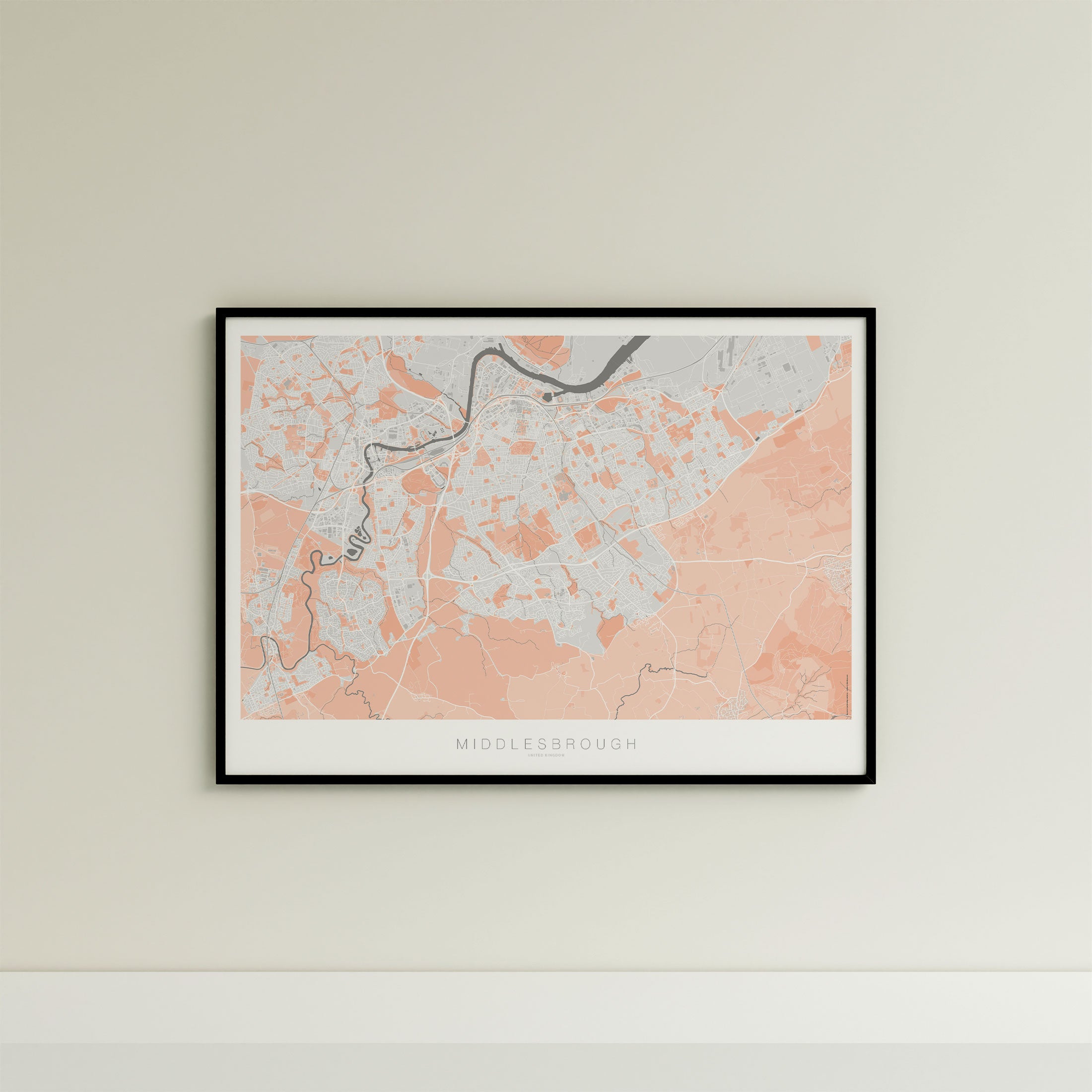Middlesbrough Map Print – Coral Edition – Landscape