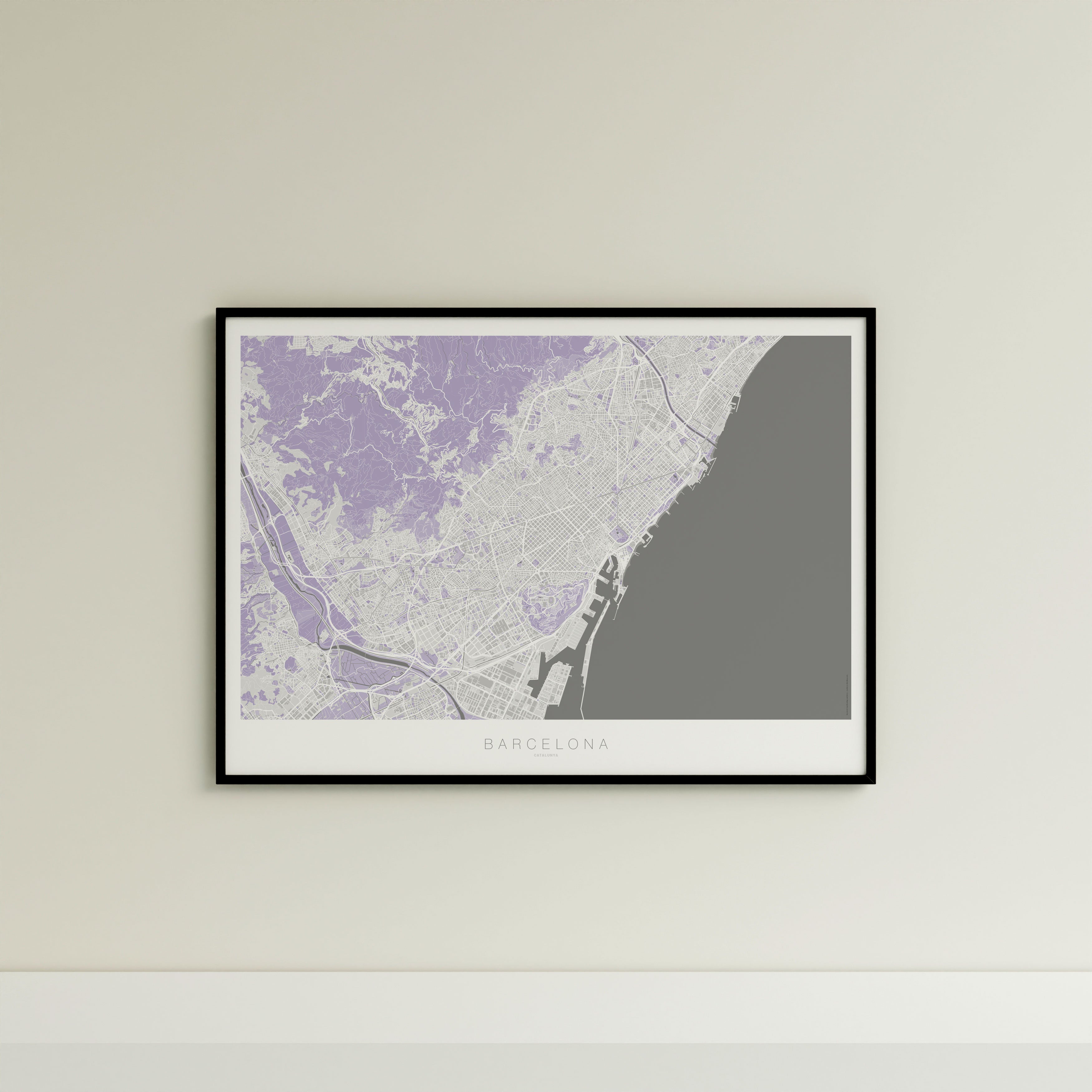 Barcelona Map Print – Lilac Edition – Landscape