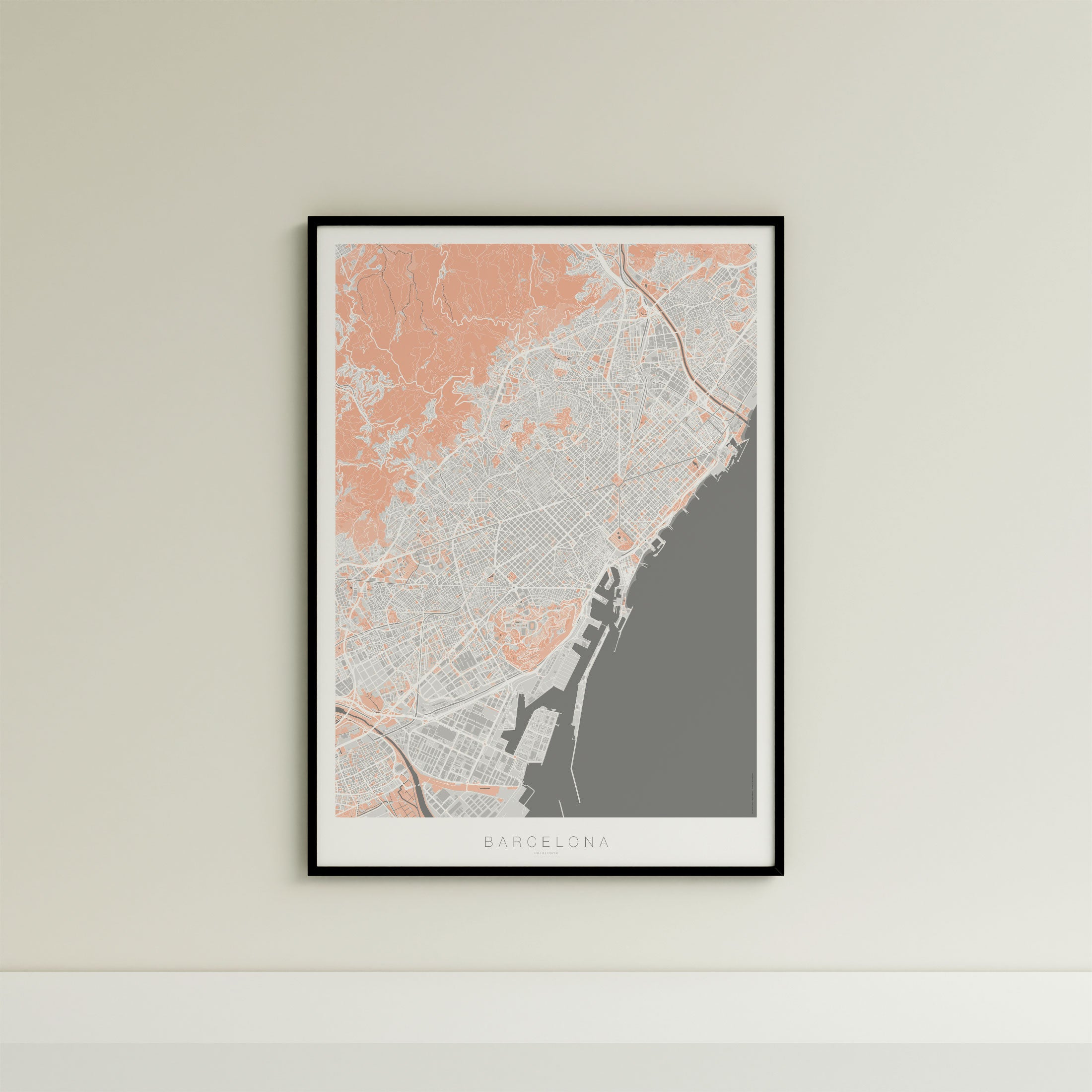 Barcelona Map Print – Coral Edition – Portrait