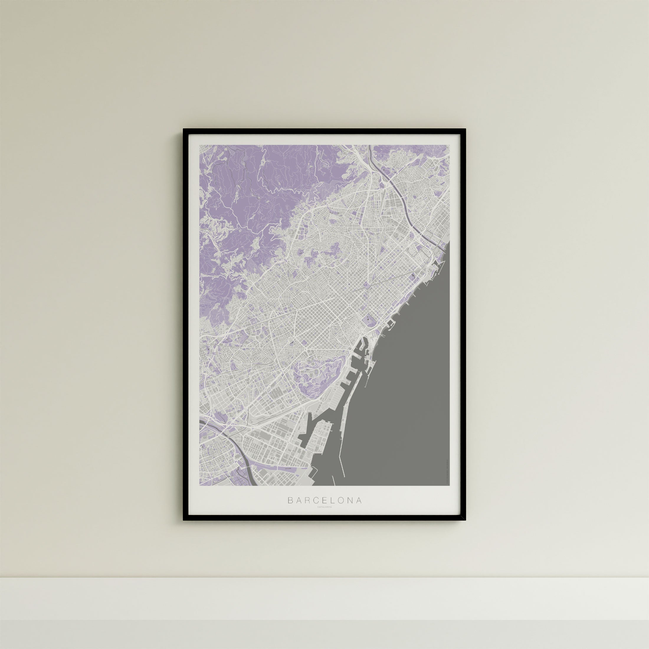 Barcelona Map Print – Lilac Edition – Portrait