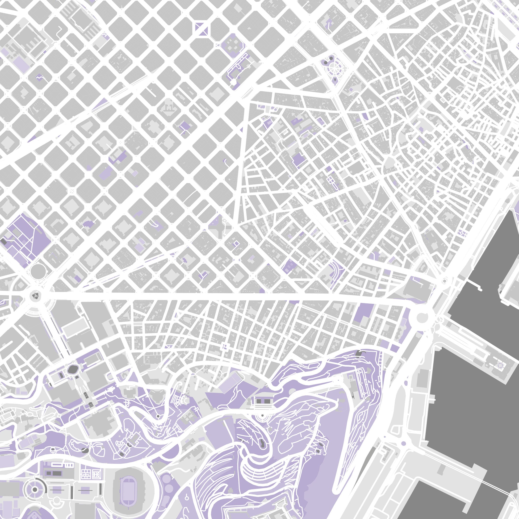Barcelona Map Print – Lilac Edition – Landscape