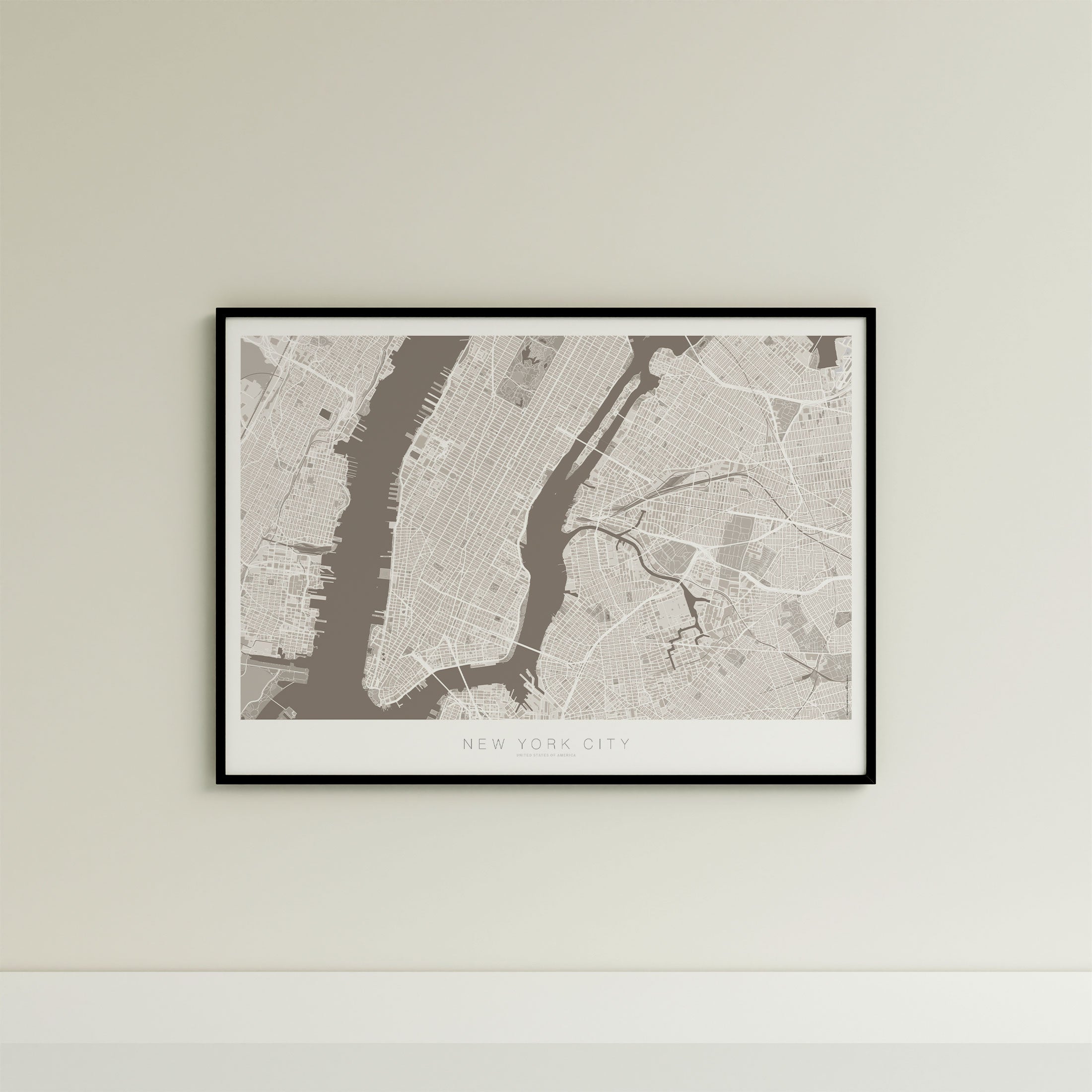 New York City Map Print – Sepia Edition – Landscape