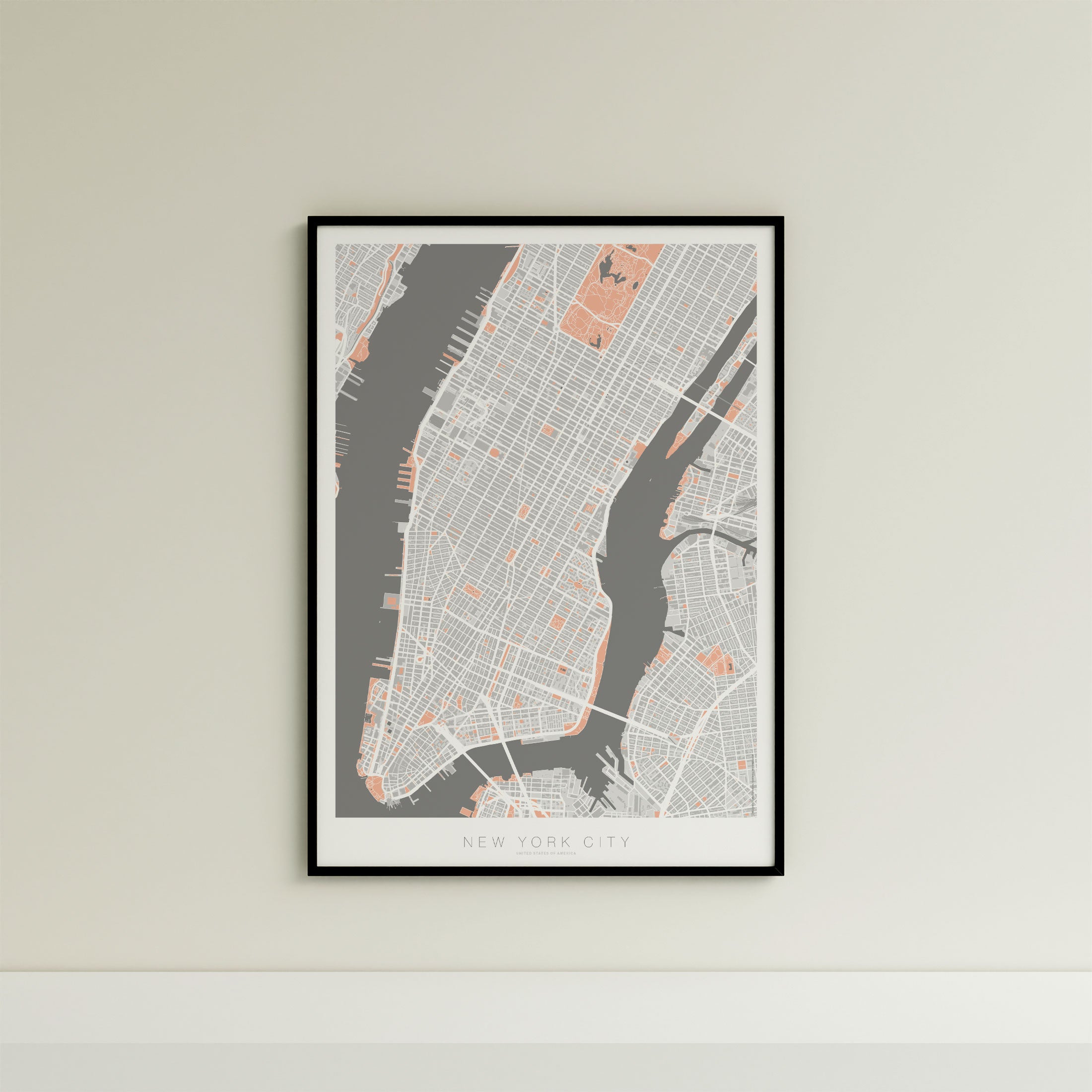 New York City Map Print – Coral Edition – Portrait