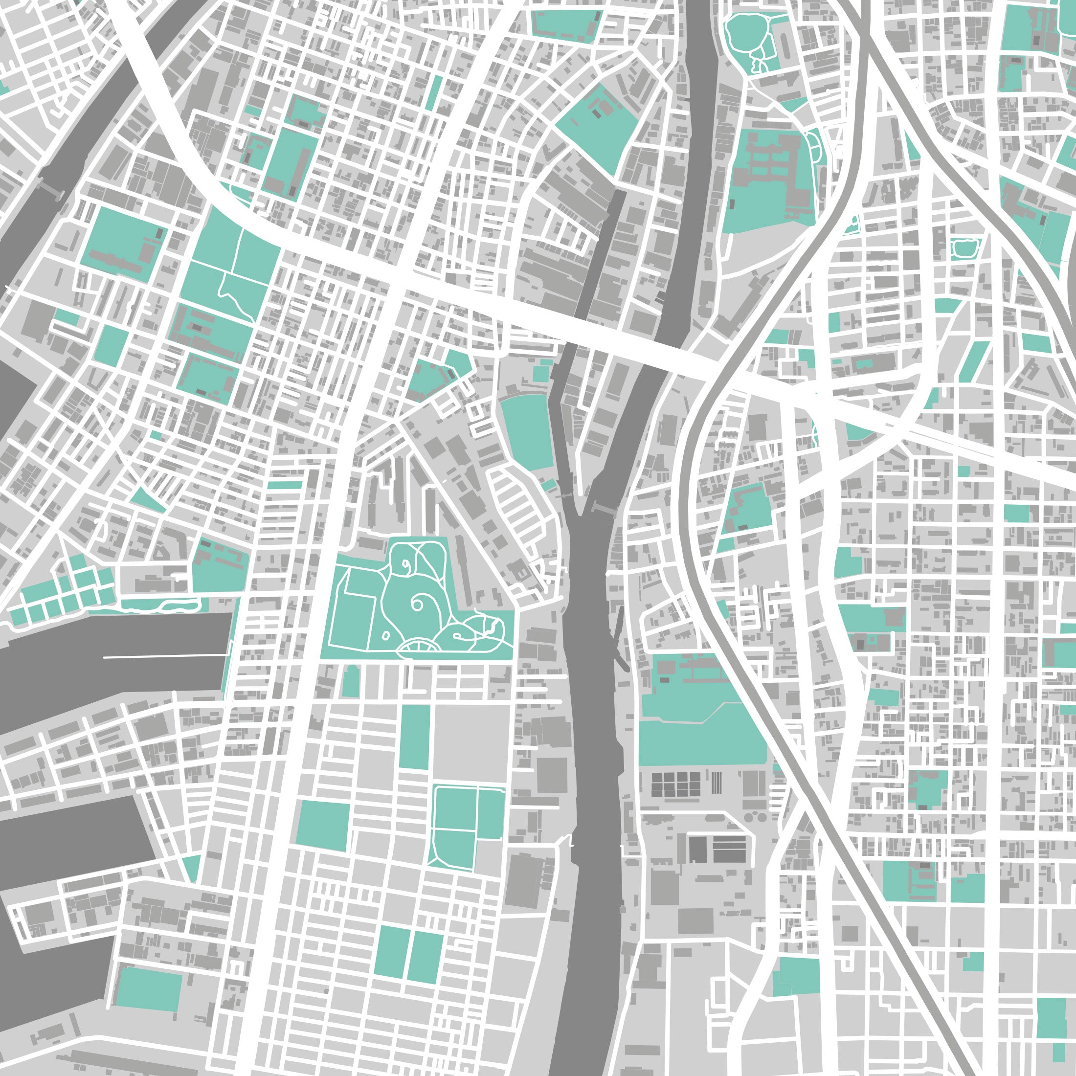 Osaka Map Print – Forest Edition – Landscape