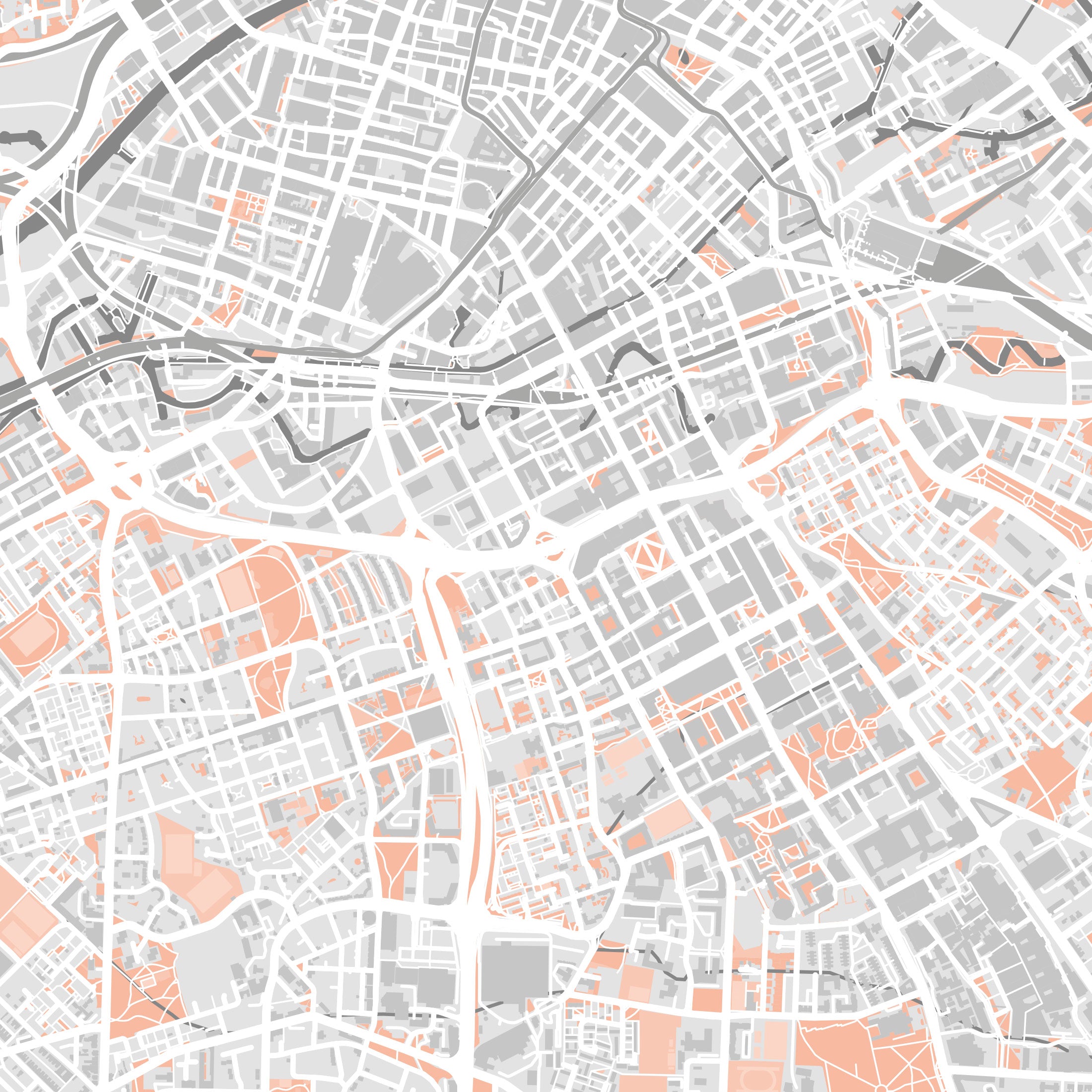 Manchester Map Print – Coral Edition – Landscape