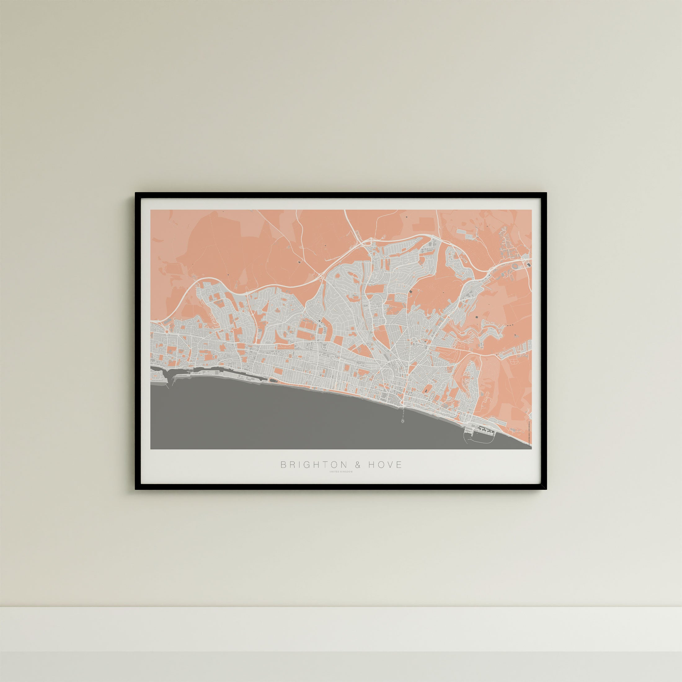 Brighton & Hove Map Print – Coral Edition – Landscape