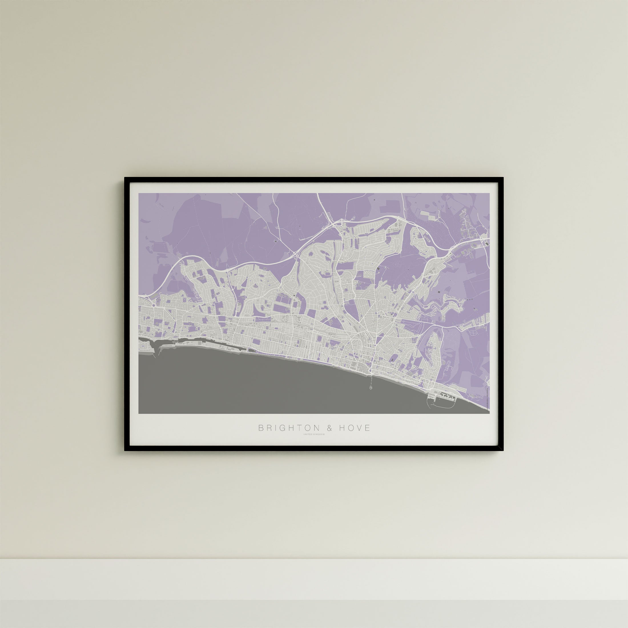 Brighton & Hove Map Print – Lilac Edition – Landscape