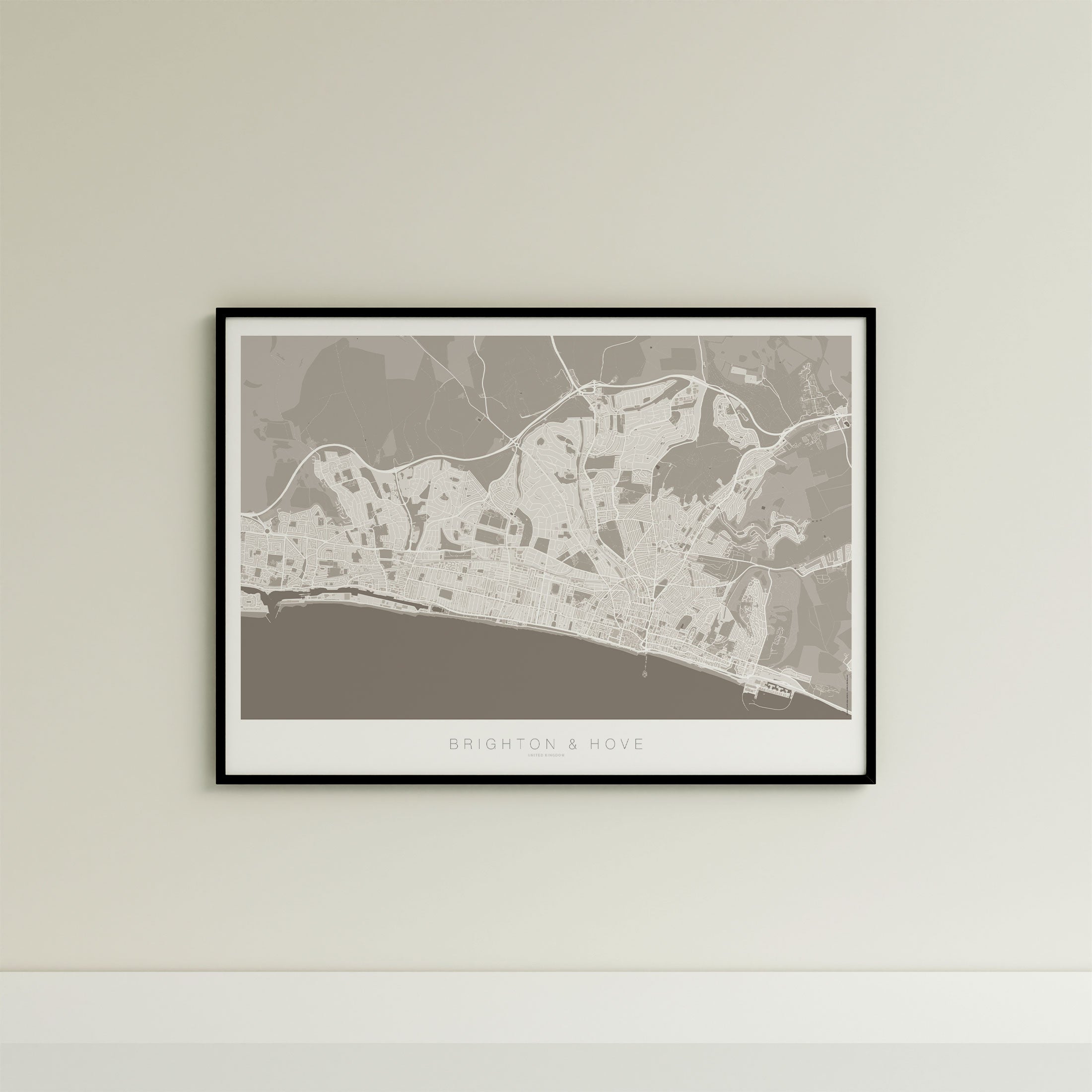 Brighton & Hove Map Print – Sepia Edition – Landscape