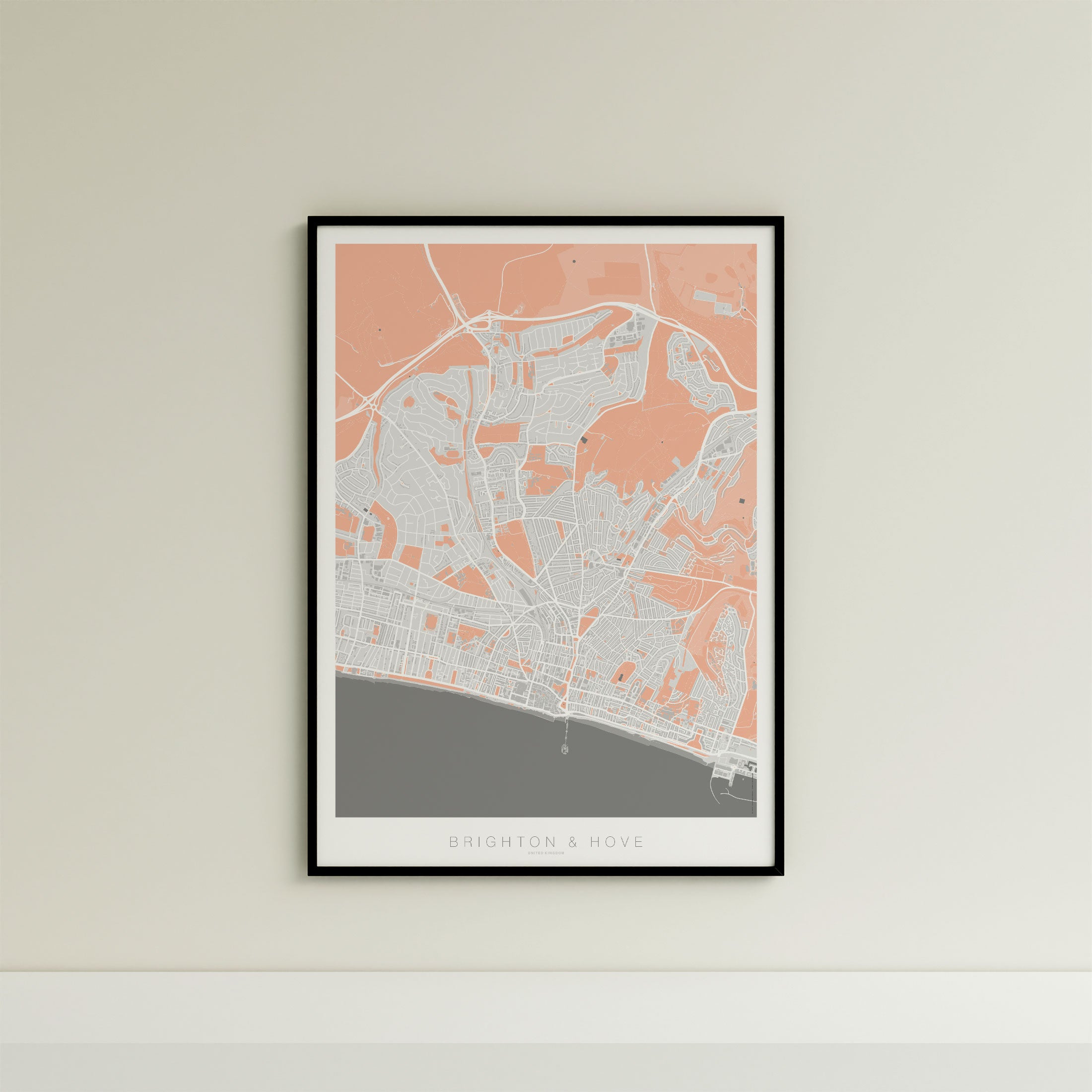 Brighton & Hove Map Print – Coral Edition – Portrait