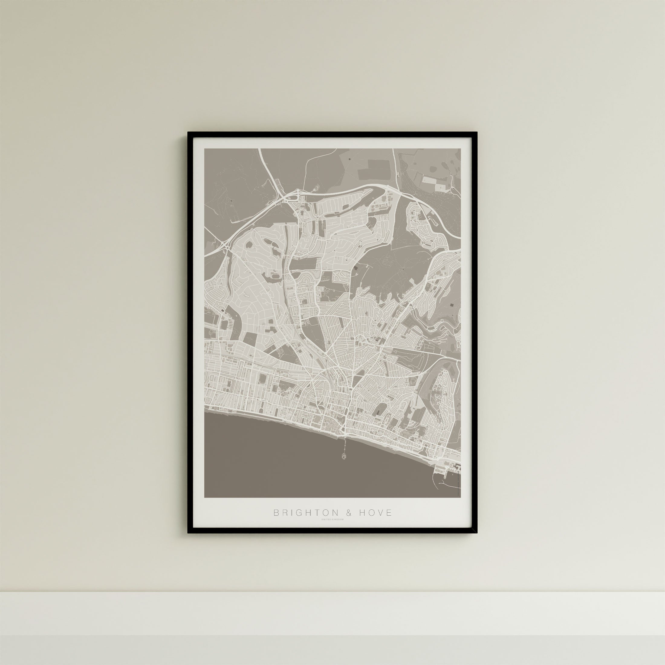 Brighton & Hove Map Print – Sepia Edition – Portrait