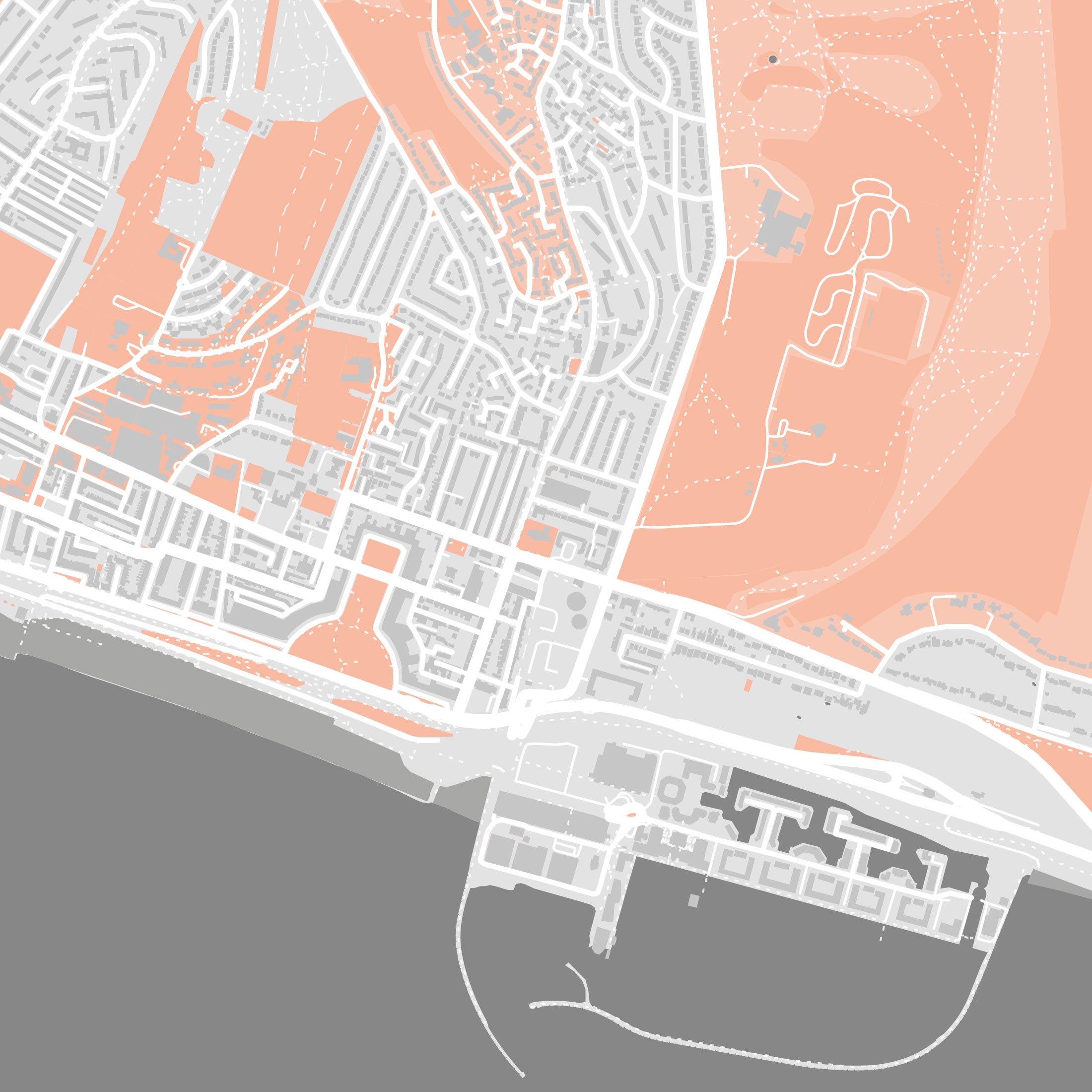 Brighton & Hove Map Print – Coral Edition – Landscape