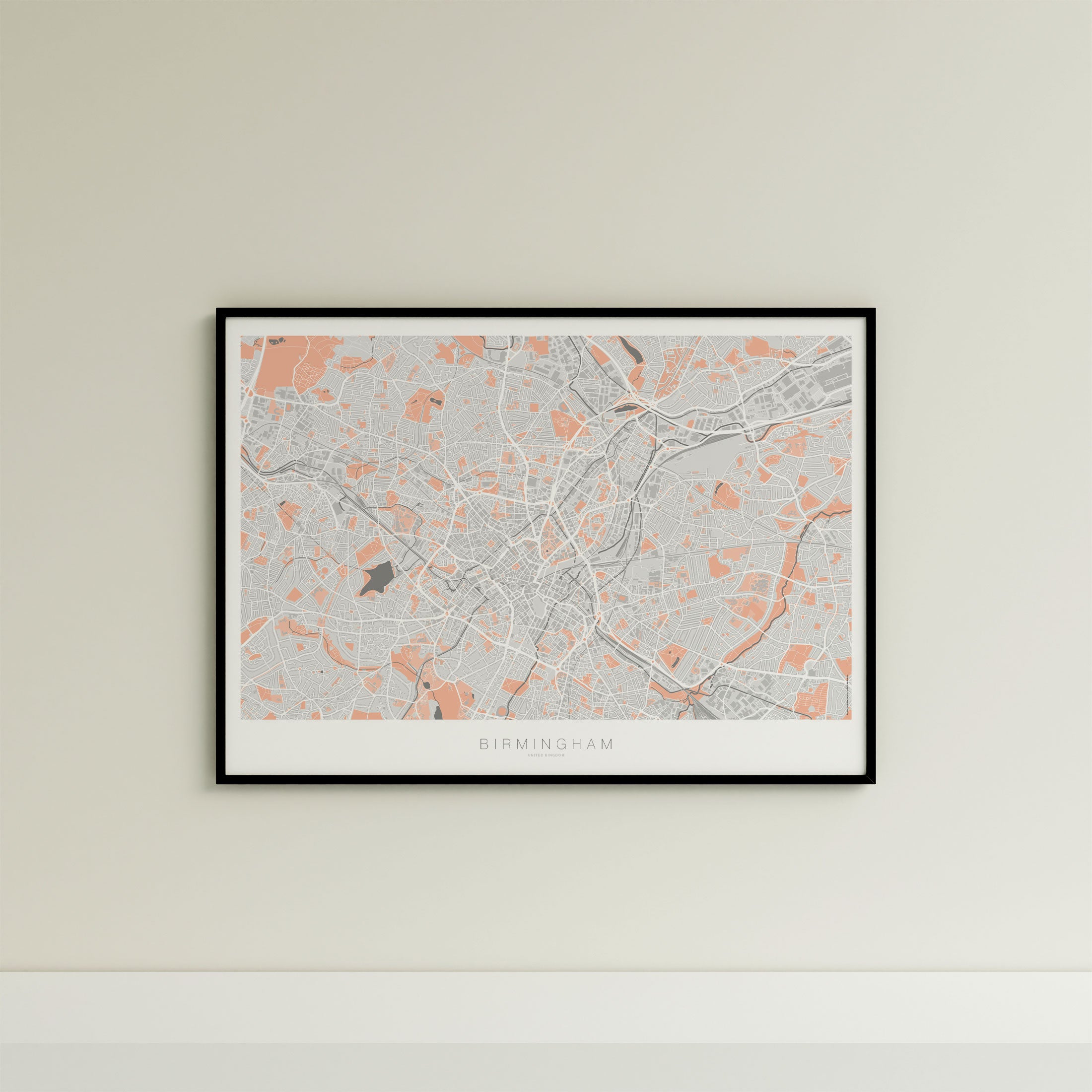 Birmingham Map Print – Coral Edition – Landscape