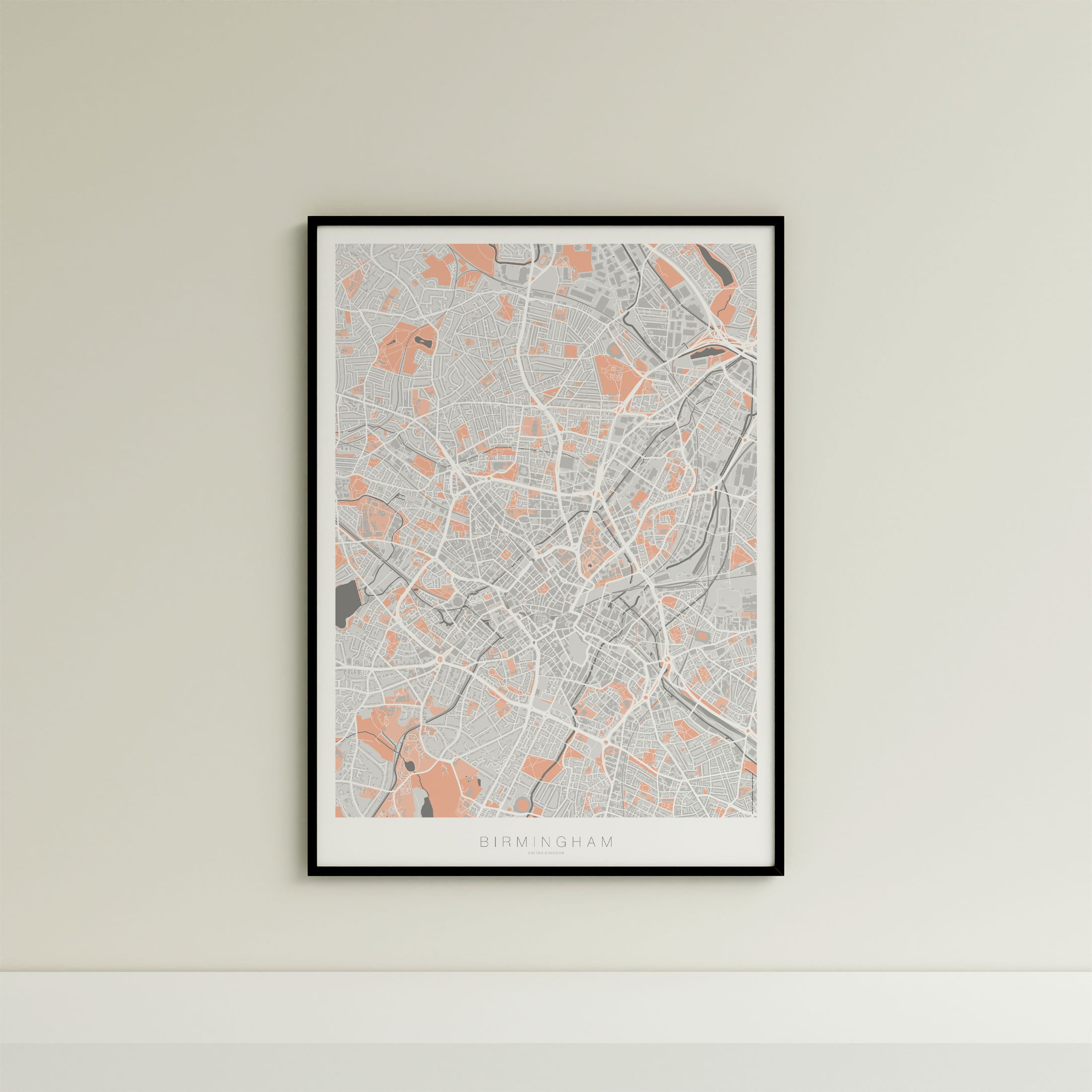 Birmingham Map Print – Coral Edition – Portrait