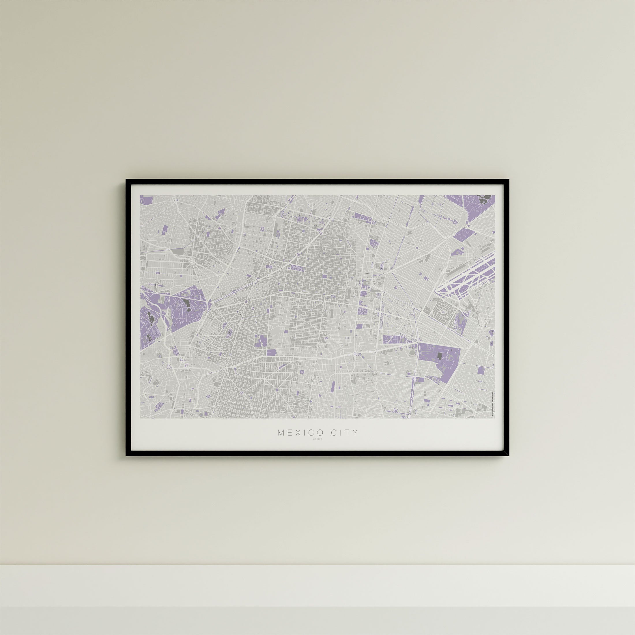 Mexico City Map Print – Lilac Edition – Landscape