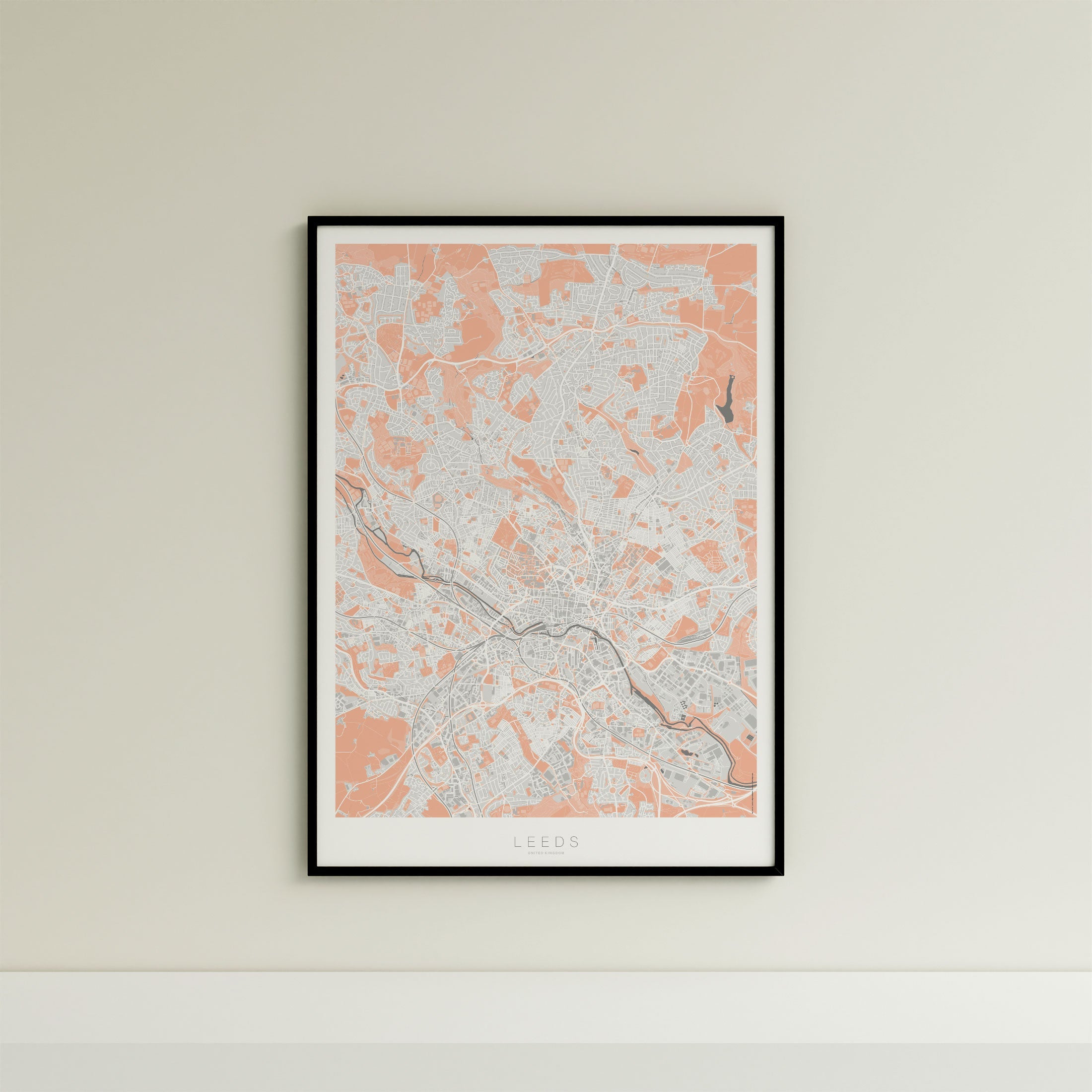 Leeds Map Print – Coral Edition – Portrait