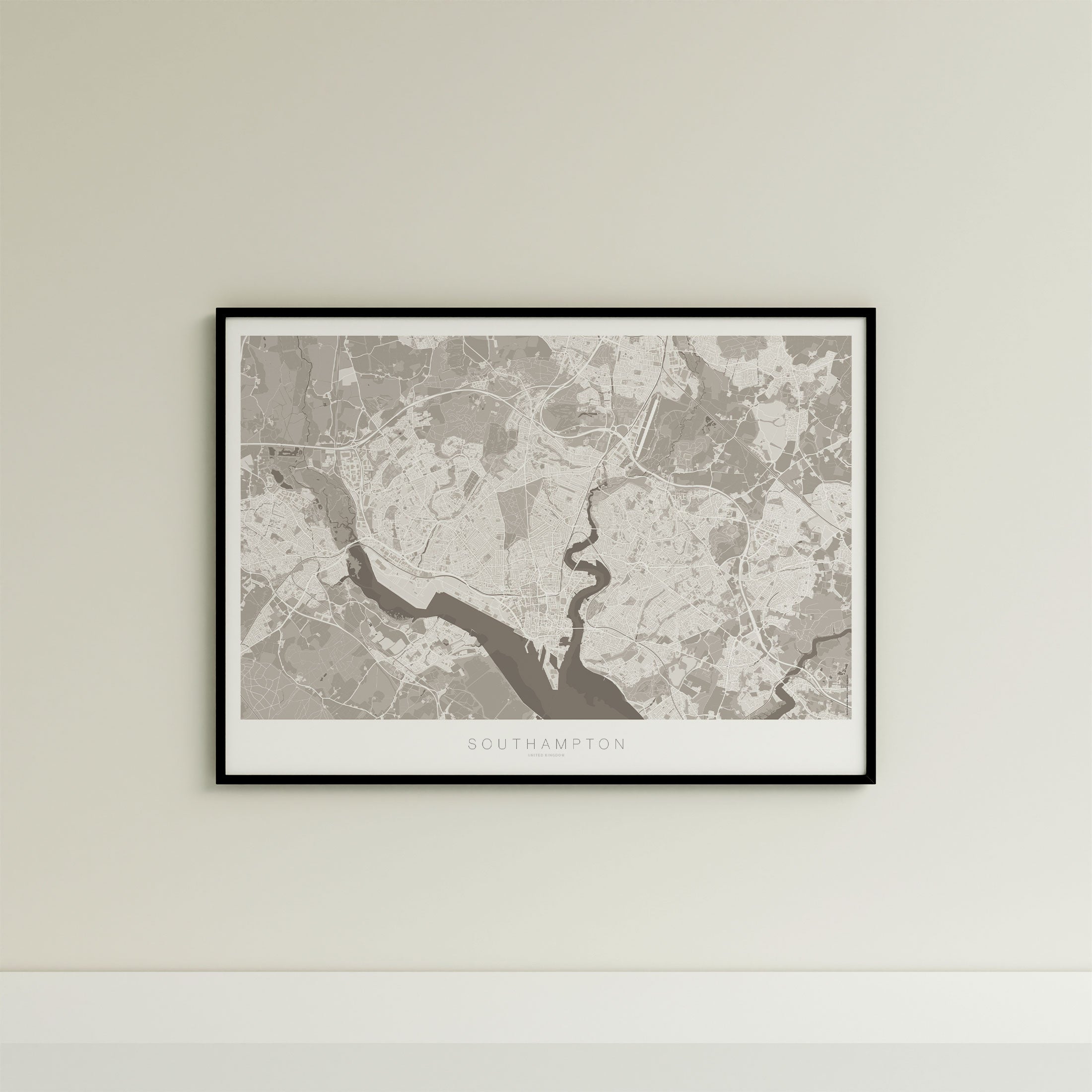 Southampton Map Print – Sepia Edition – Landscape