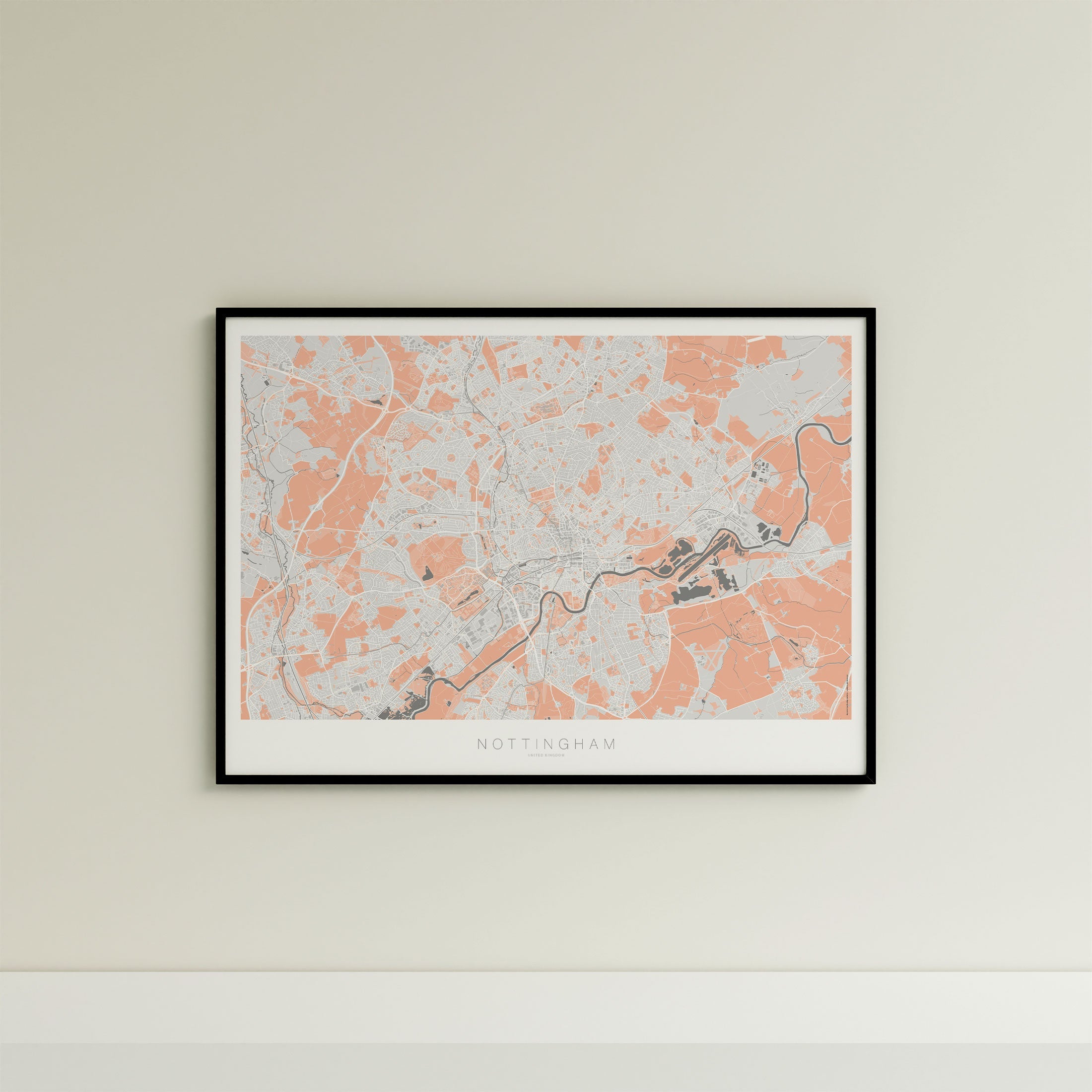 Nottingham Map Print – Coral Edition – Landscape