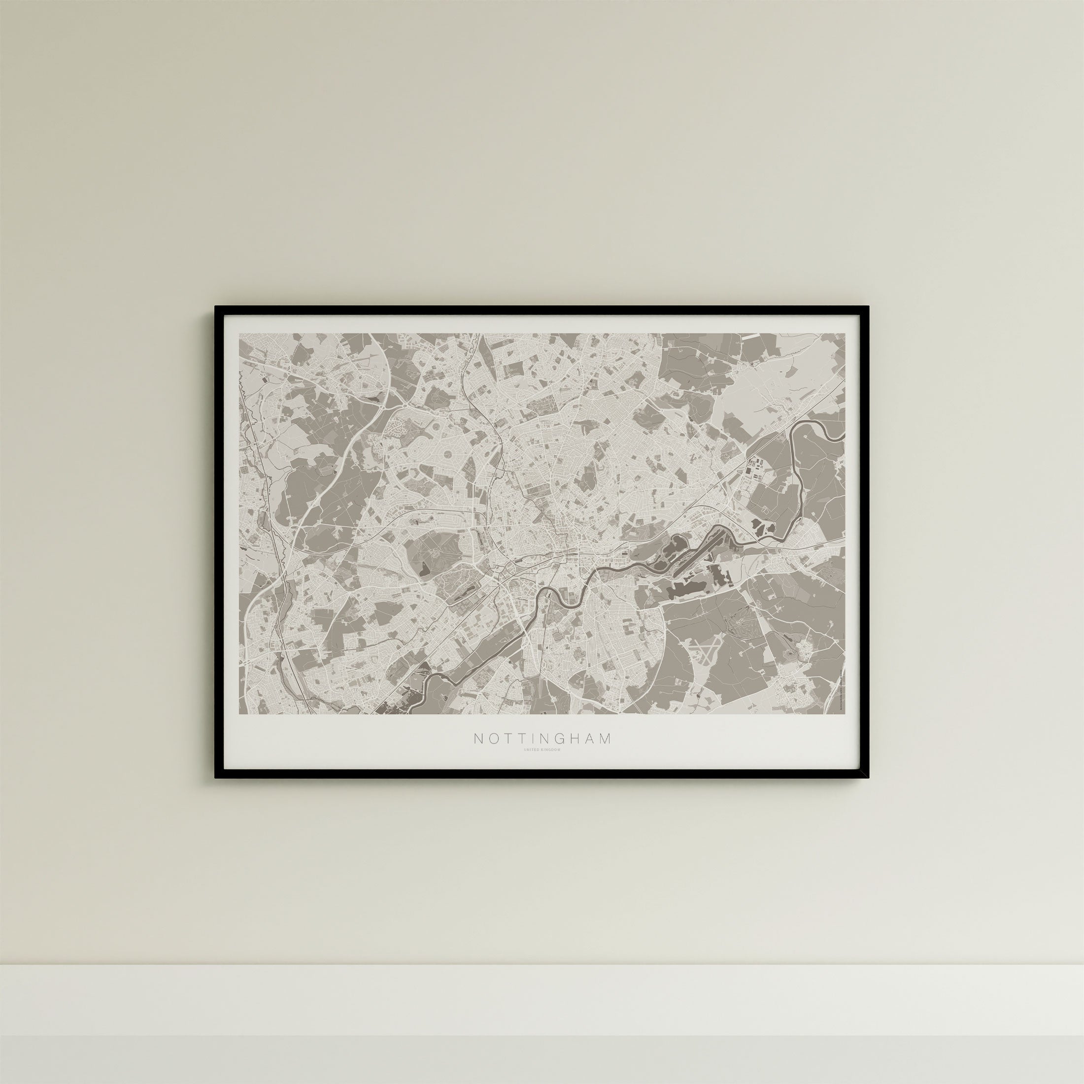 Nottingham Map Print – Sepia Edition – Landscape