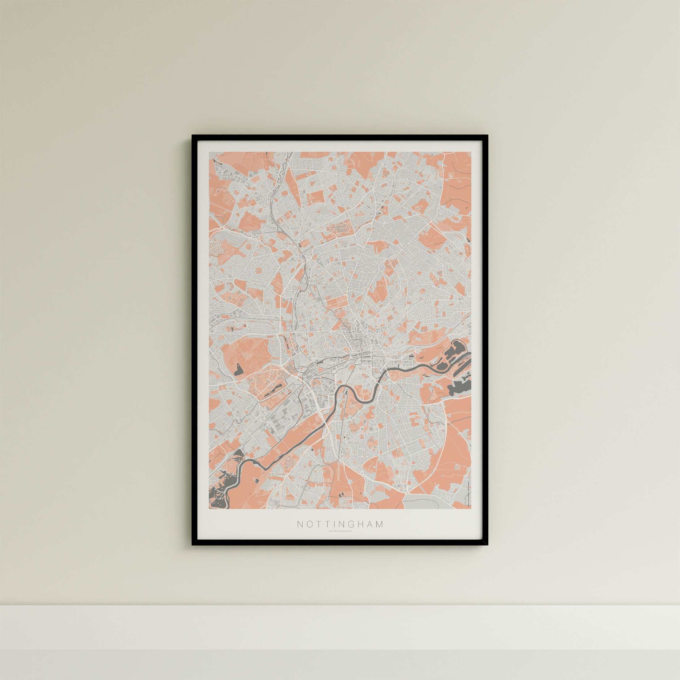 Nottingham Map Print – Coral Edition – Portrait