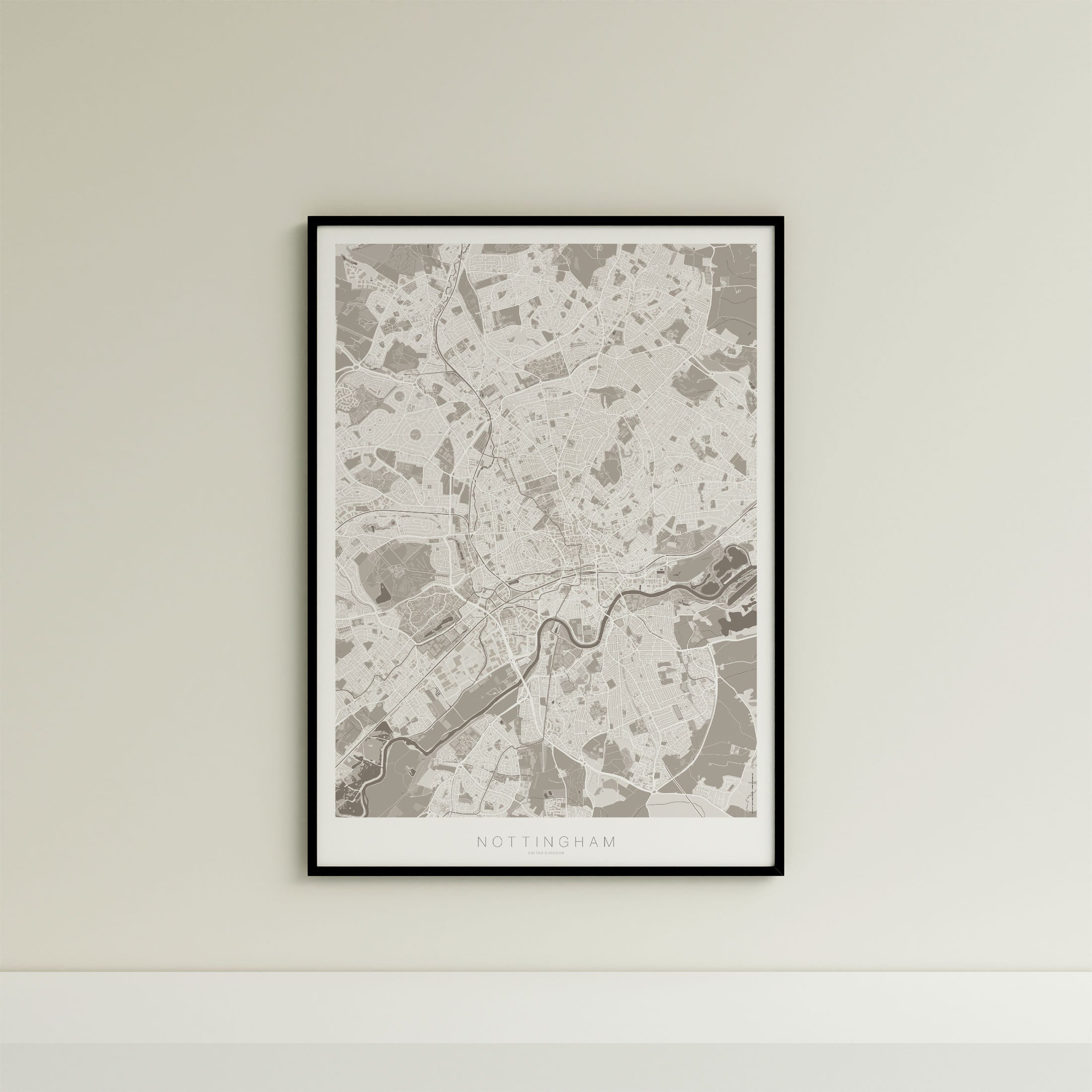 Nottingham Map Print – Sepia Edition – Portrait