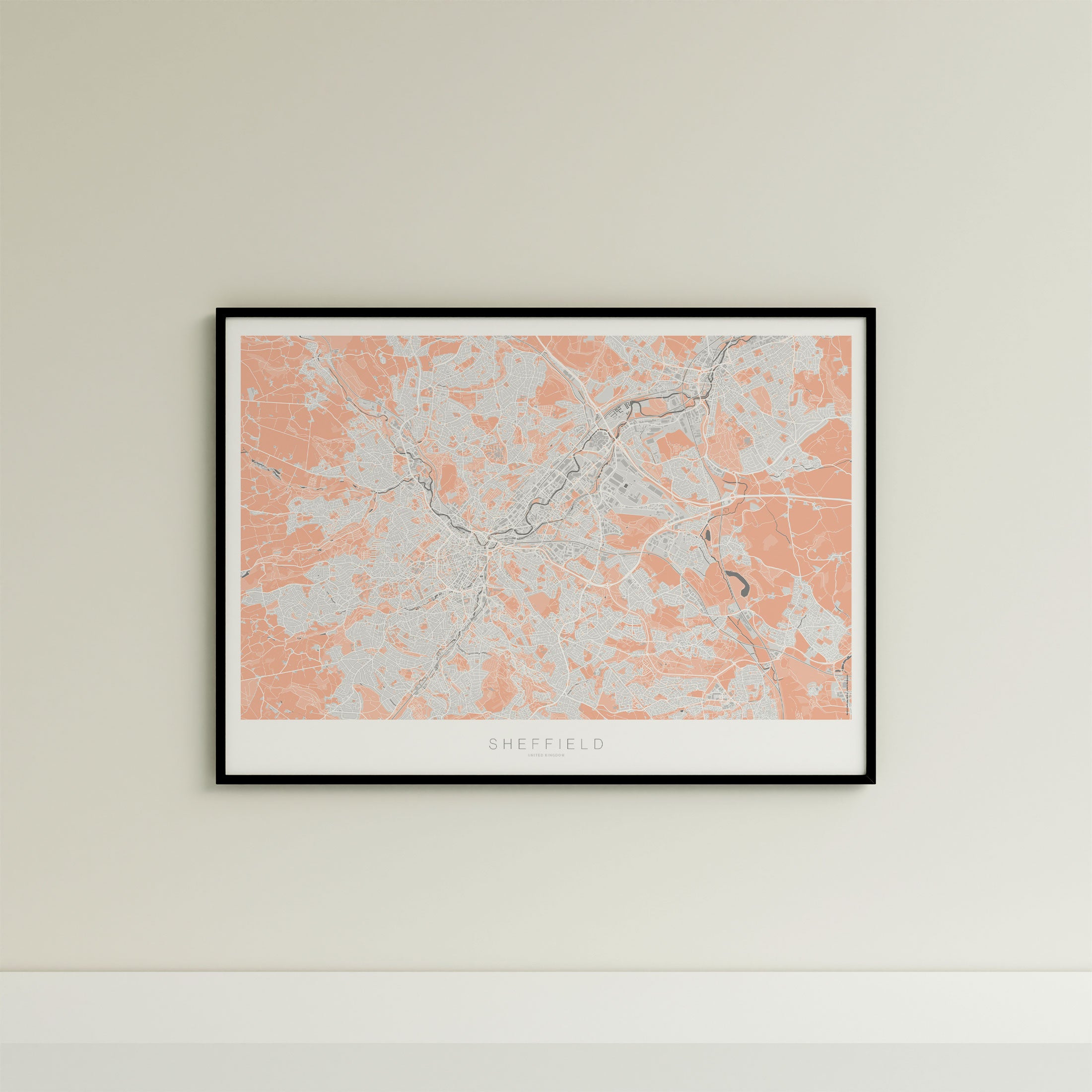 Sheffield Map Print – Coral Edition – Landscape