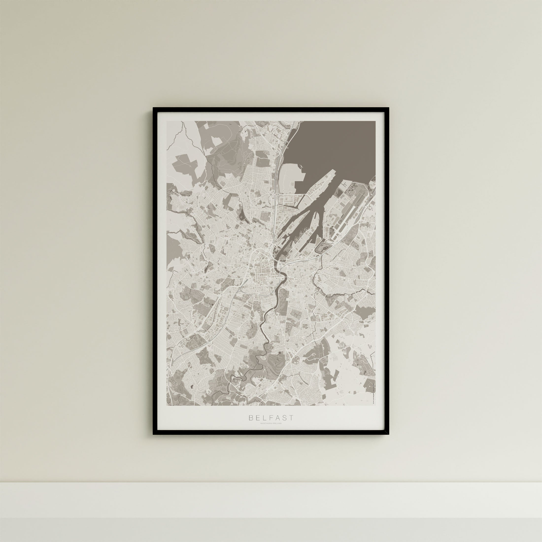 Belfast Map Print – Sepia Edition – Portrait