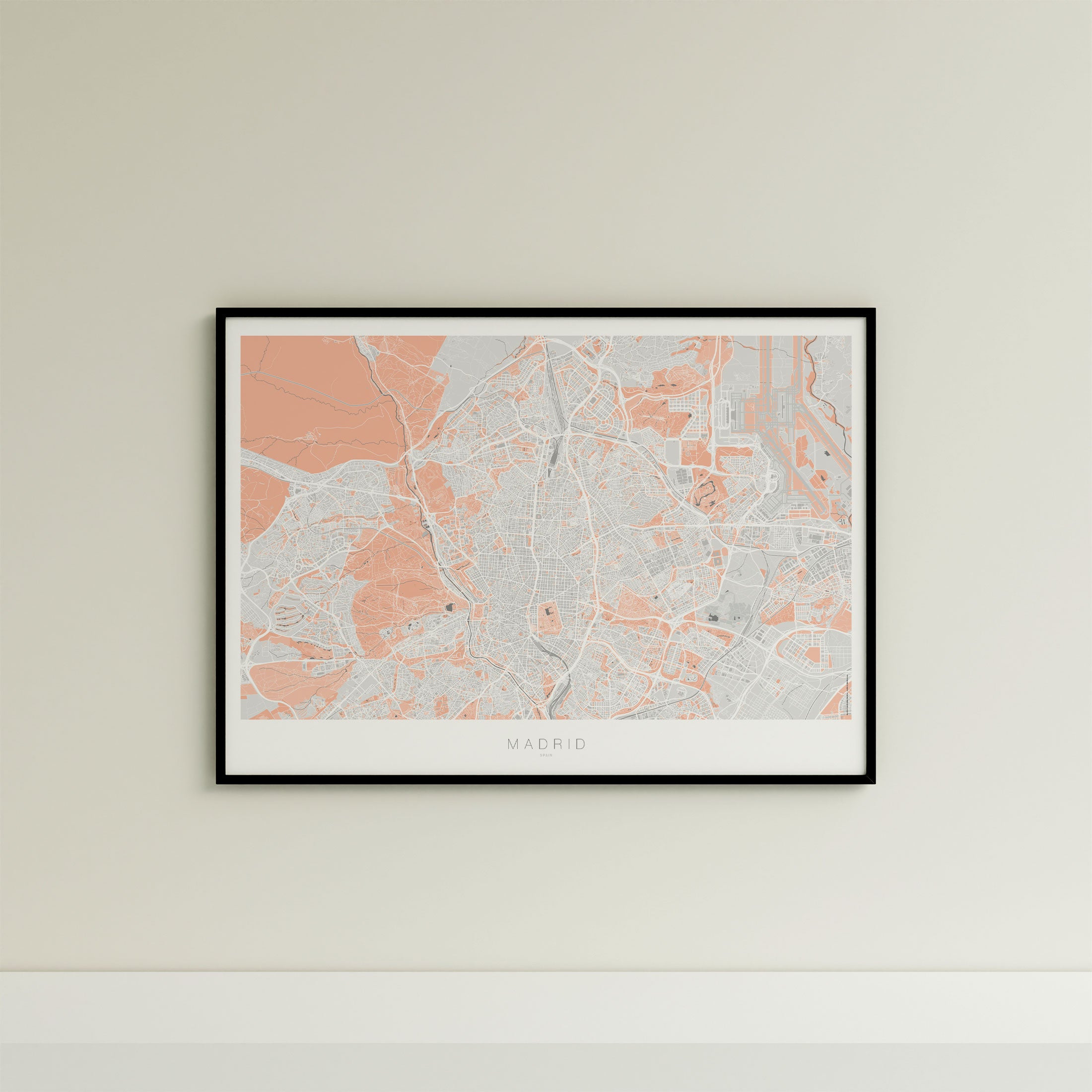 Madrid Map Print – Coral Edition – Landscape