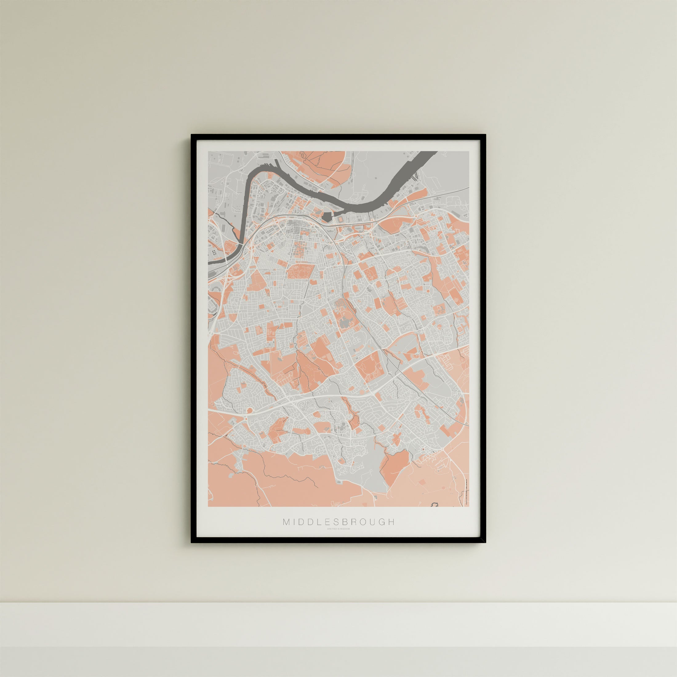 Middlesbrough Map Print – Coral Edition – Portrait