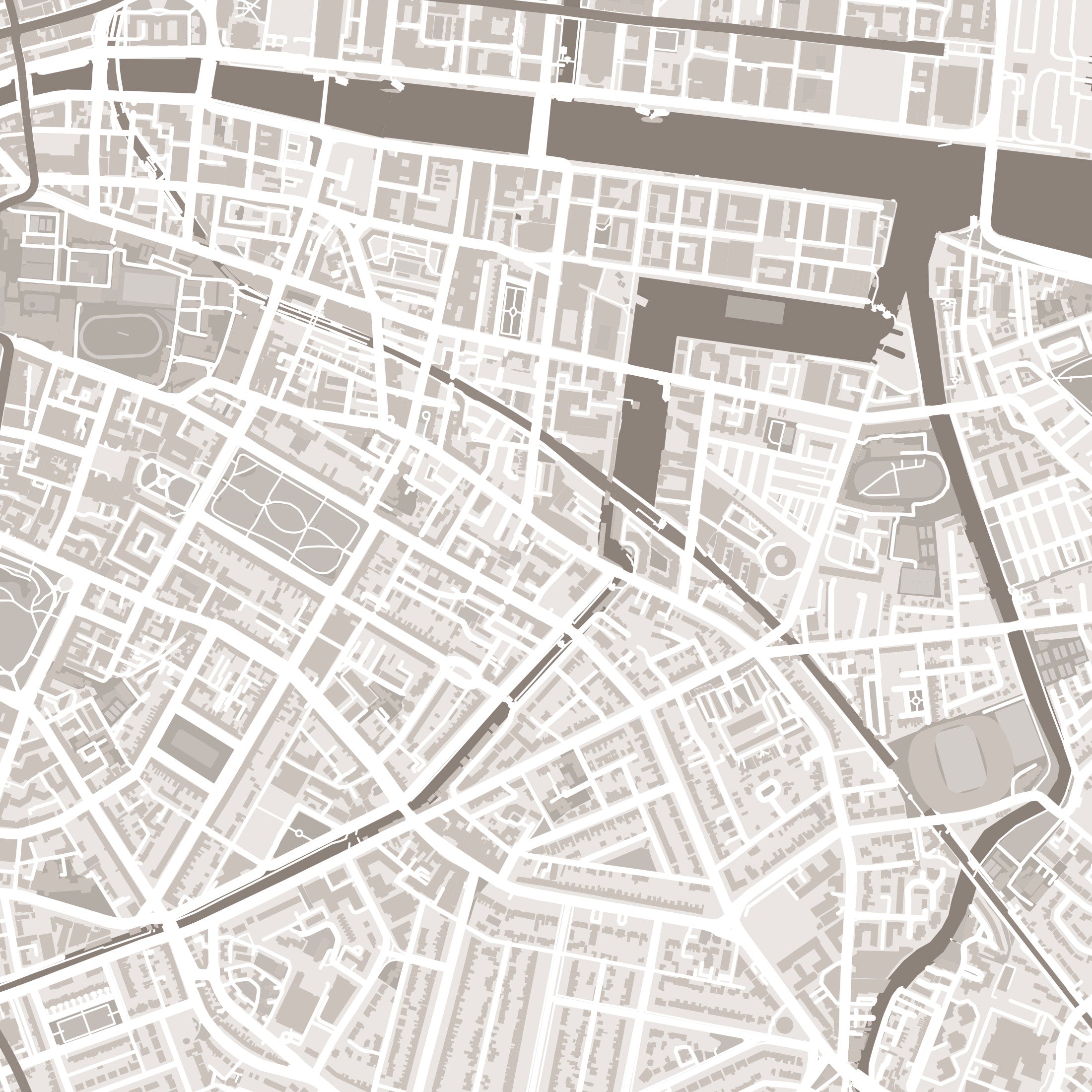 Dublin Map Print – Sepia Edition – Landscape